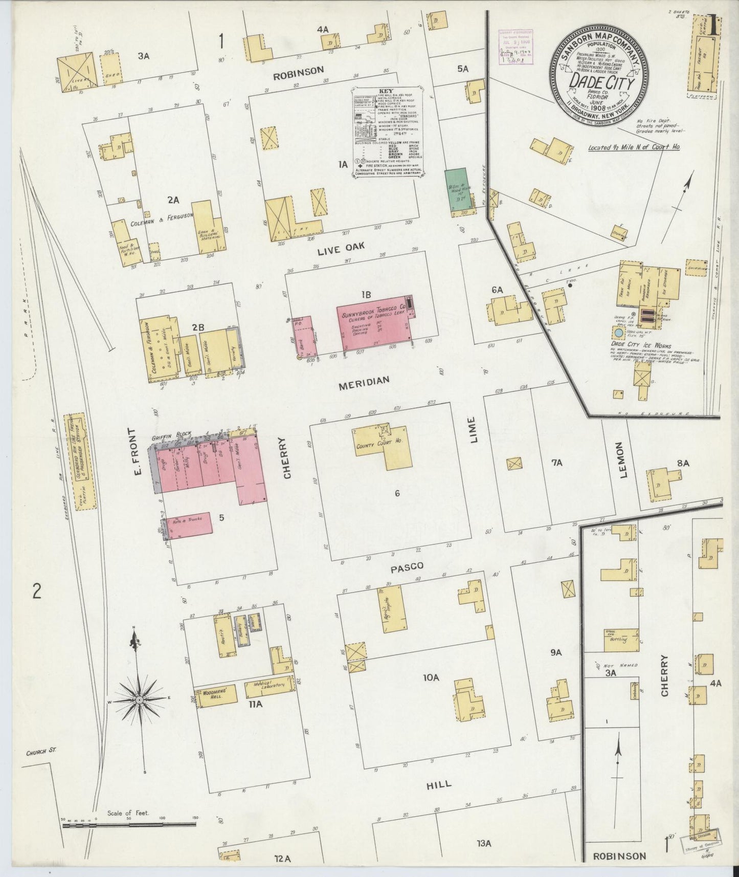 Sanborn Fire Insurance Map from Dade City, Pasco County, Florida. (1908) – Historic Sanborn Fire Insurance Map Print