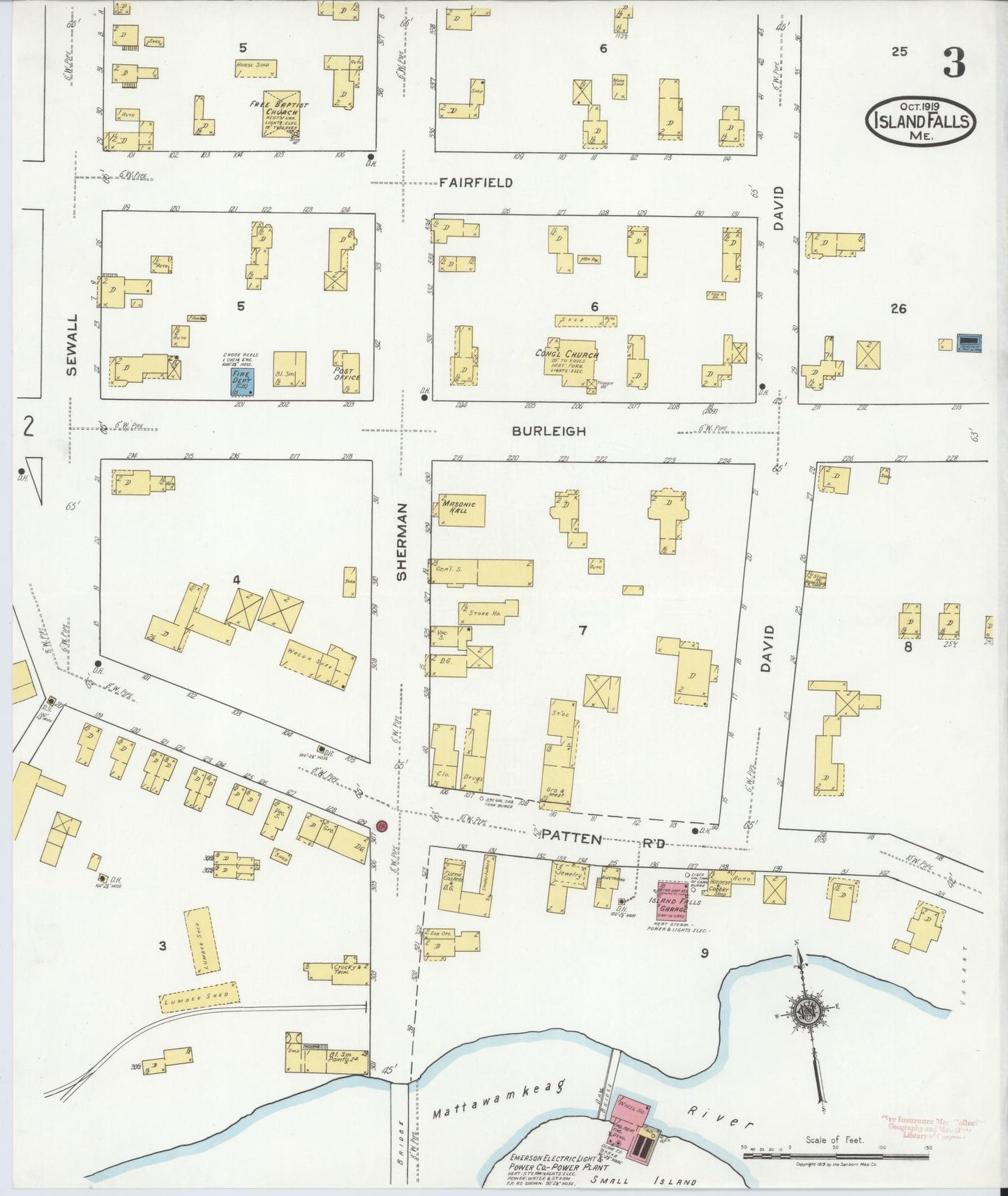 Sanborn Fire Insurance Map from Island Falls, Aroostook County, Maine (1919), Sheet #0003 - Historic Sanborn Fire Insurance Map Print, vintage old map wall art, antique decor, genealogy gift, Maine Maine map