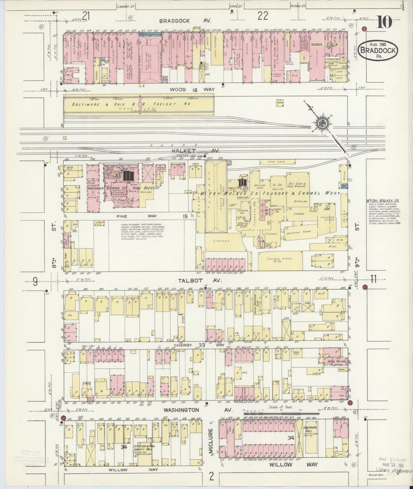 Sanborn Fire Insurance Map from Braddock, Allegheny County, Pennsylvania (1914), Sheet #0010 - Historic Sanborn Fire Insurance Map Print, vintage old map wall art, antique decor, genealogy gift, Pennsylvania Pennsylvania map