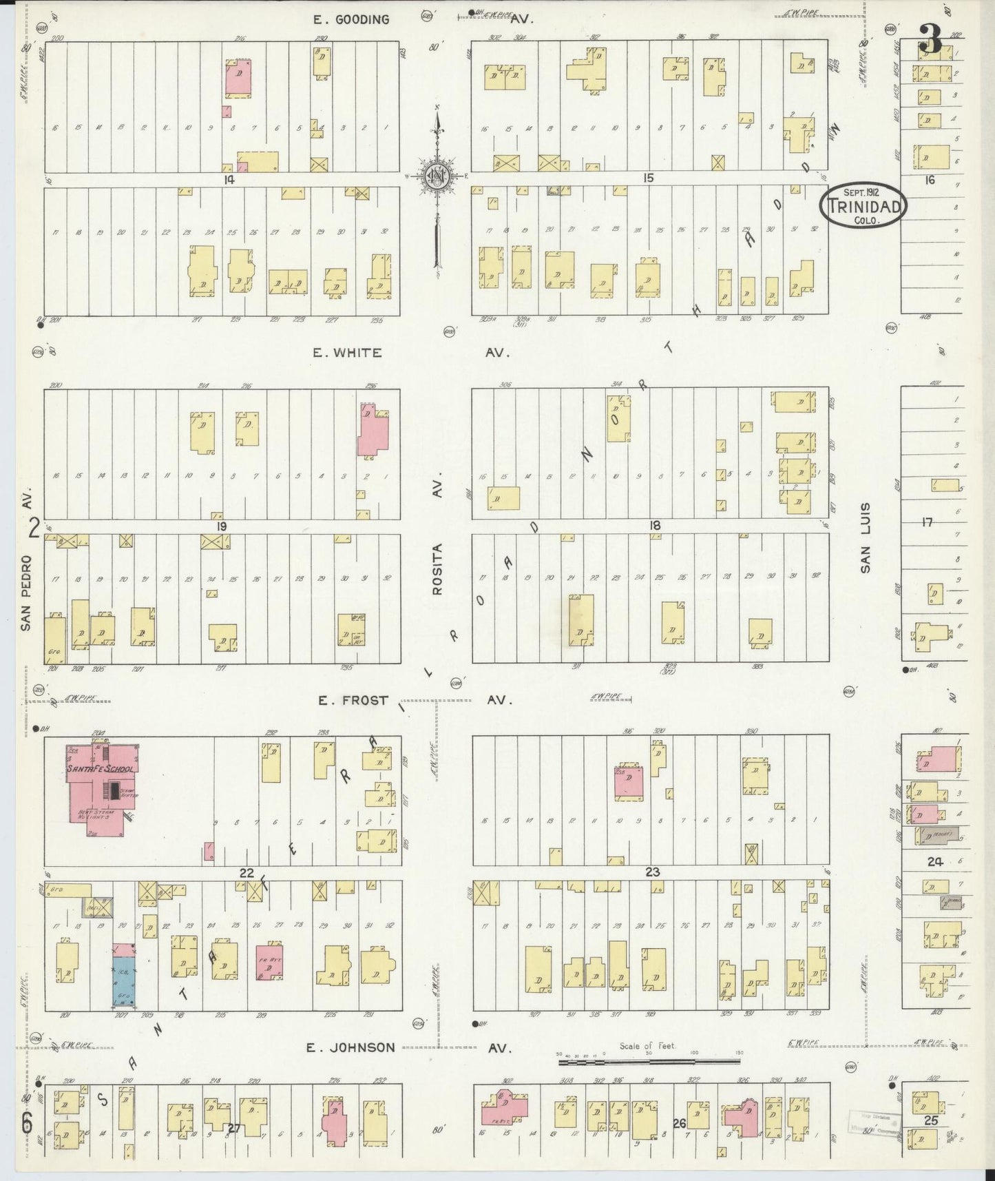 Sanborn Fire Insurance Map from Trinidad, Las Animas County, Colorado (1912), Sheet #0003 - Historic Sanborn Fire Insurance Map Print, vintage old map wall art, antique decor, genealogy gift, Colorado Colorado map