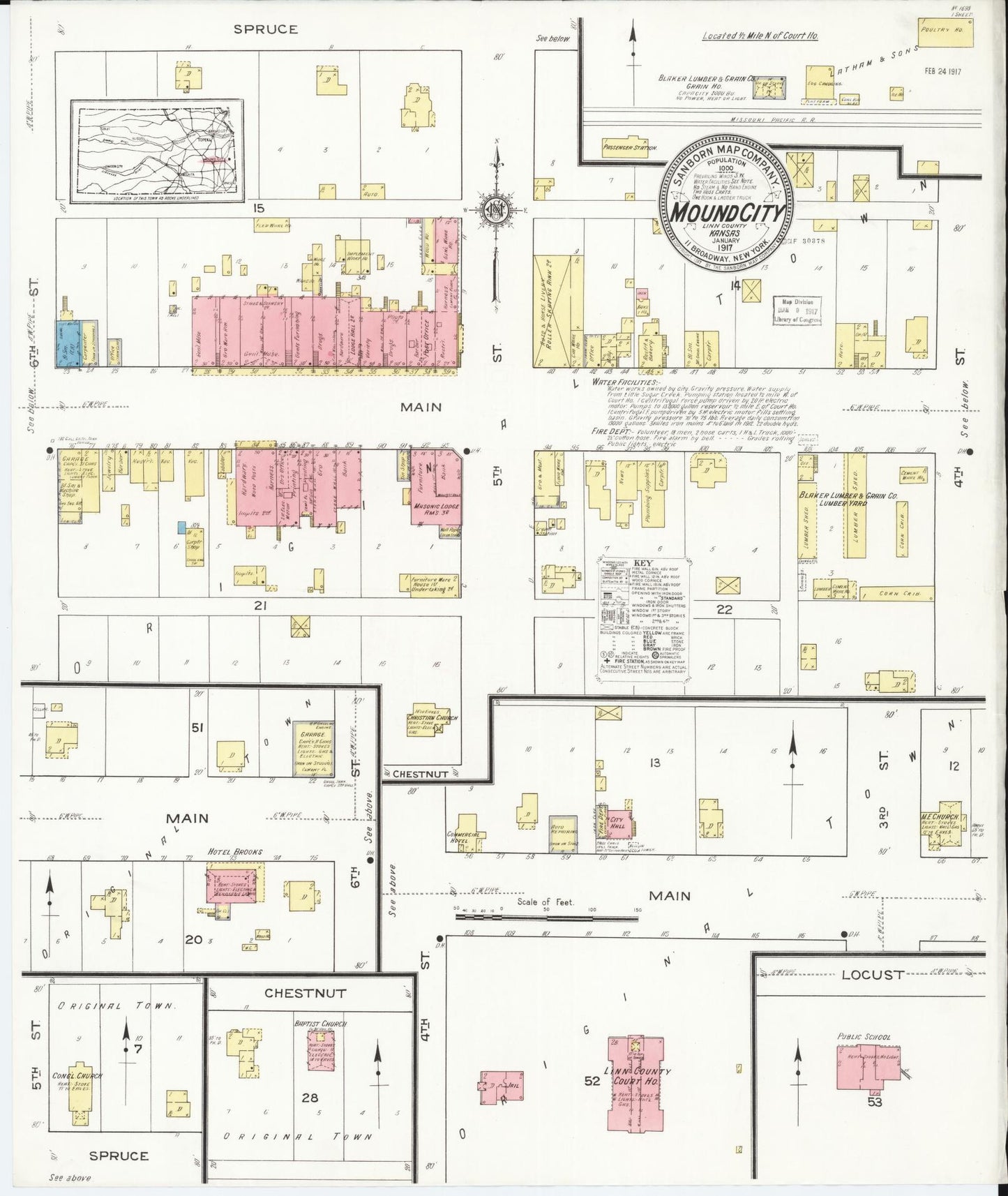 Sanborn Fire Insurance Map from Mound City, Linn County, Kansas (1917), Sheet #0001 - Historic Sanborn Fire Insurance Map Print, vintage old map wall art, antique decor, genealogy gift, Kansas Kansas map