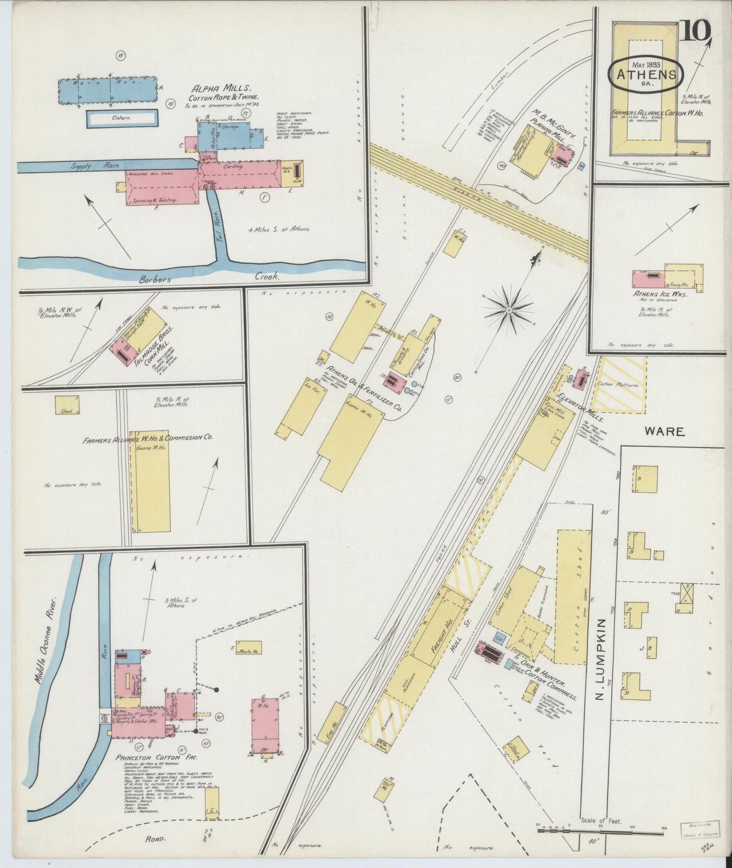 Sanborn Fire Insurance Map from Athens, Clarke County, Georgia (1893), Sheet #0010 - Historic Sanborn Fire Insurance Map Print, vintage old map wall art, antique decor, genealogy gift, Georgia Georgia map