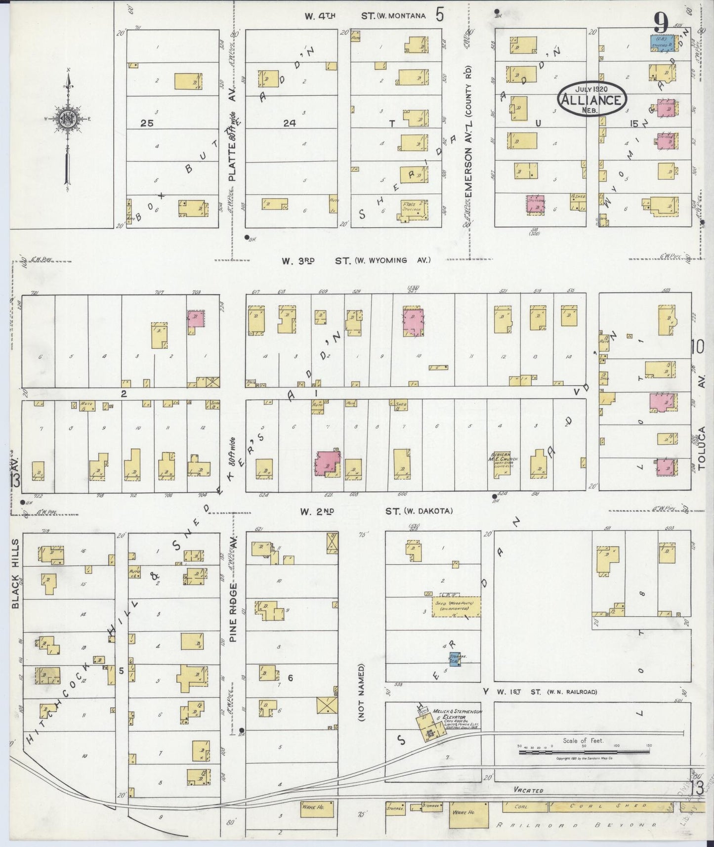 Sanborn Fire Insurance Map from Alliance, Box Butte County, Nebraska (1920), Sheet #0009 - Historic Sanborn Fire Insurance Map Print, vintage old map wall art, antique decor, genealogy gift, Nebraska Nebraska map