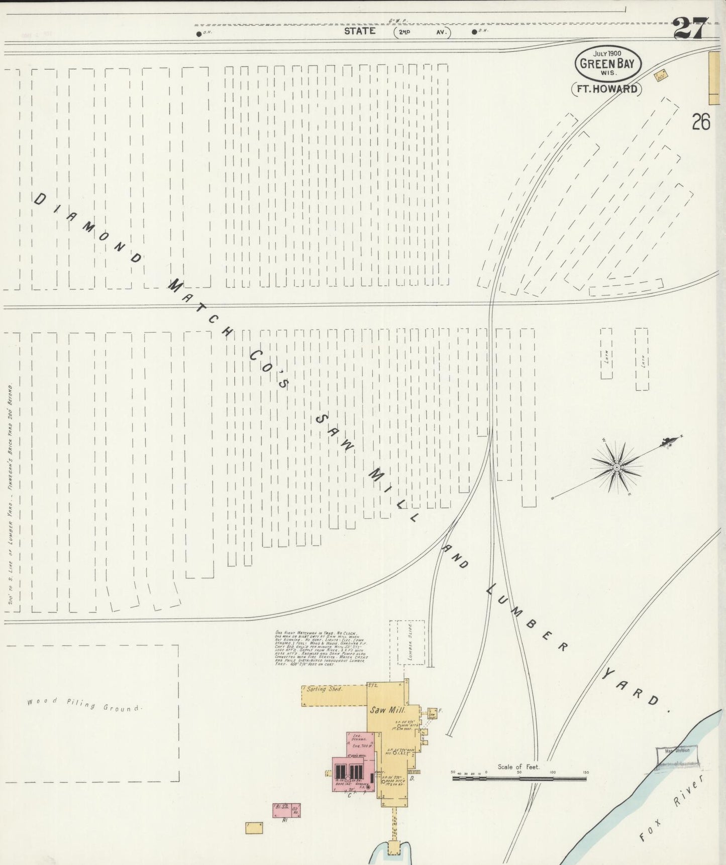 Sanborn Fire Insurance Map from Green Bay, Brown County, Wisconsin (1900), Sheet #0027 - Historic Sanborn Fire Insurance Map Print, vintage old map wall art, antique decor, genealogy gift, Wisconsin Wisconsin map