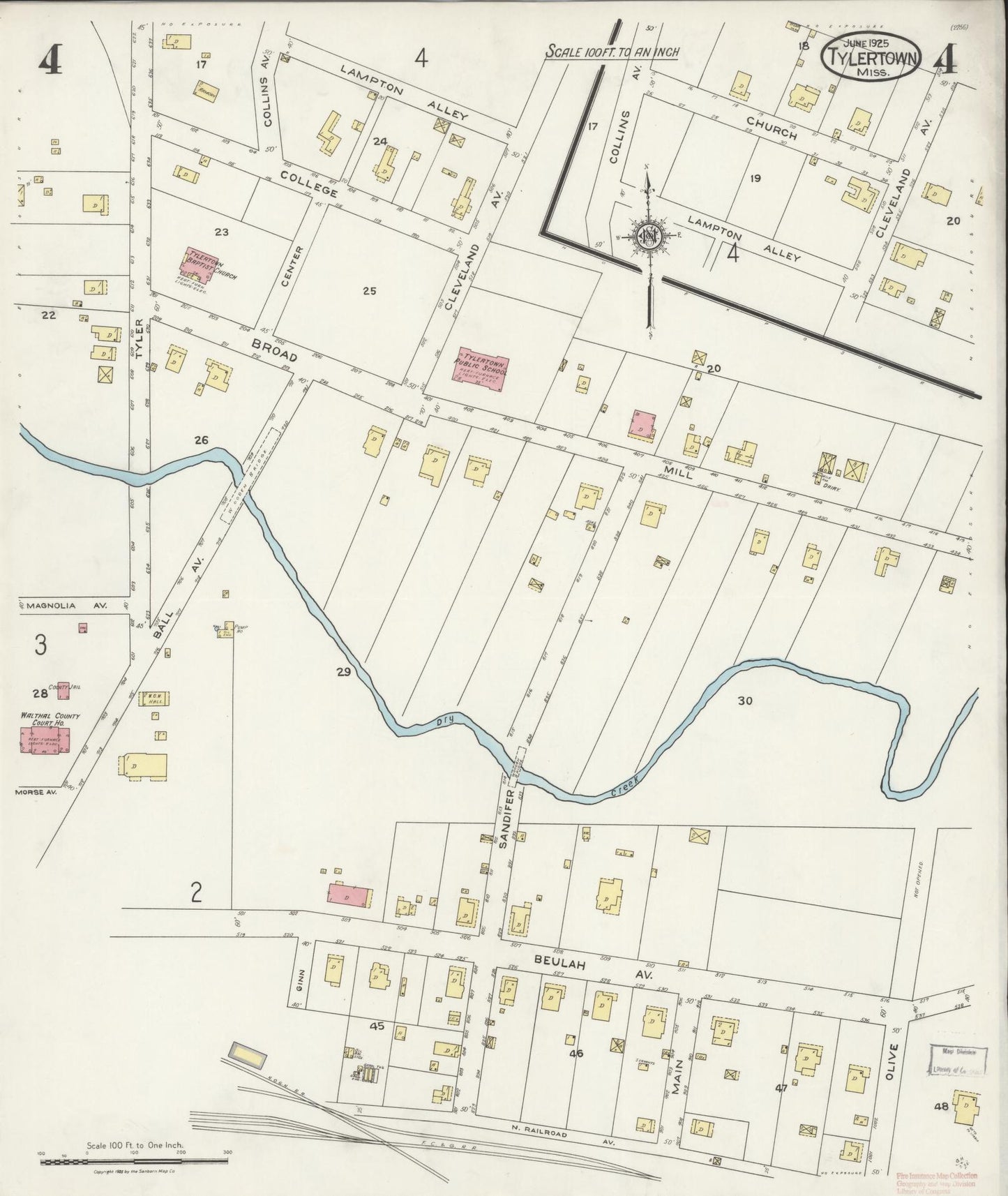 Sanborn Fire Insurance Map from Tylertown, Walthall County, Mississippi (1925), Sheet #0004 - Complete Map Set gallery image, historic Sanborn map, vintage wall art, Mississippi Mississippi