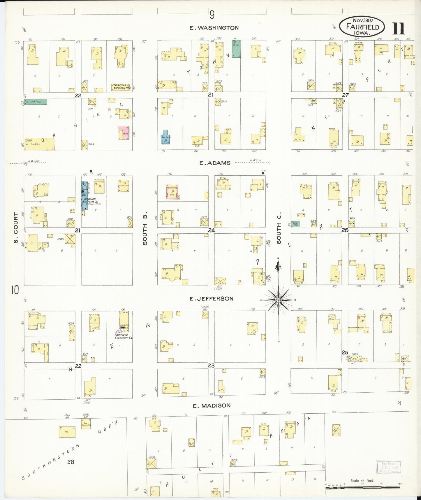 Sanborn Fire Insurance Map from Fairfield, Jefferson County, Iowa (1907), Sheet #0011 - Historic Sanborn Fire Insurance Map Print, vintage old map wall art
