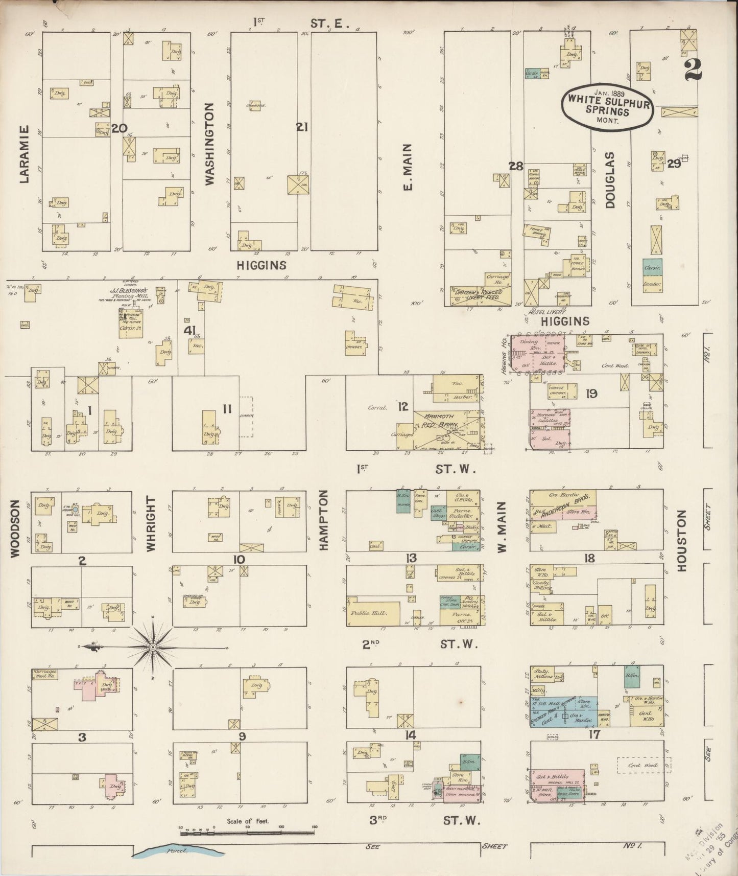 Sanborn Fire Insurance Map from White Sulphur Springs, Meagber County, Montana (1889), Sheet #0002 - Complete Map Set gallery image, historic Sanborn map, vintage wall art, Montana Montana