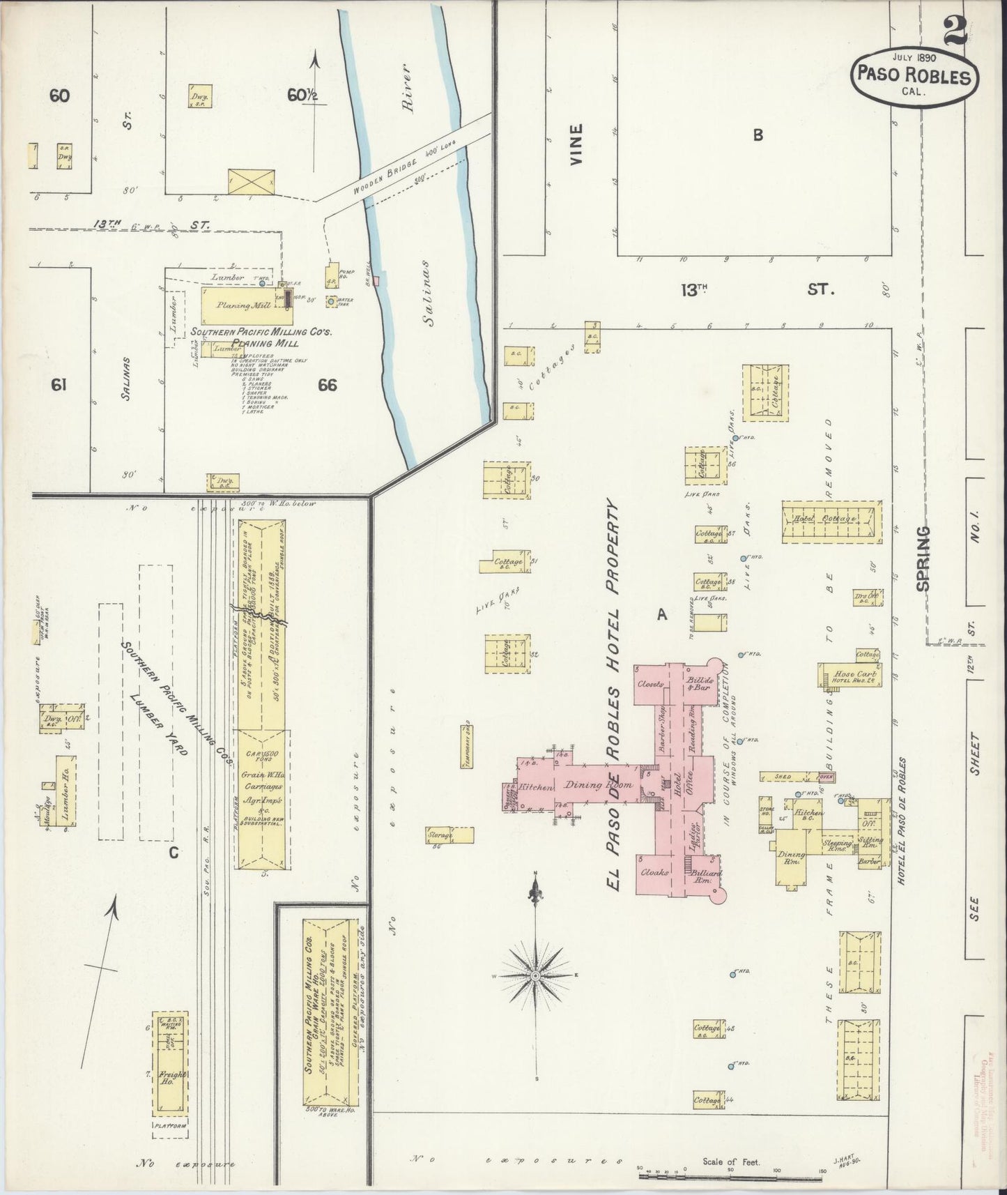 Sanborn Fire Insurance Map from Paso Robles, San Luis Obispo County, California (1890), Sheet #0002 - Complete Map Set gallery image, historic Sanborn map, vintage wall art, California California