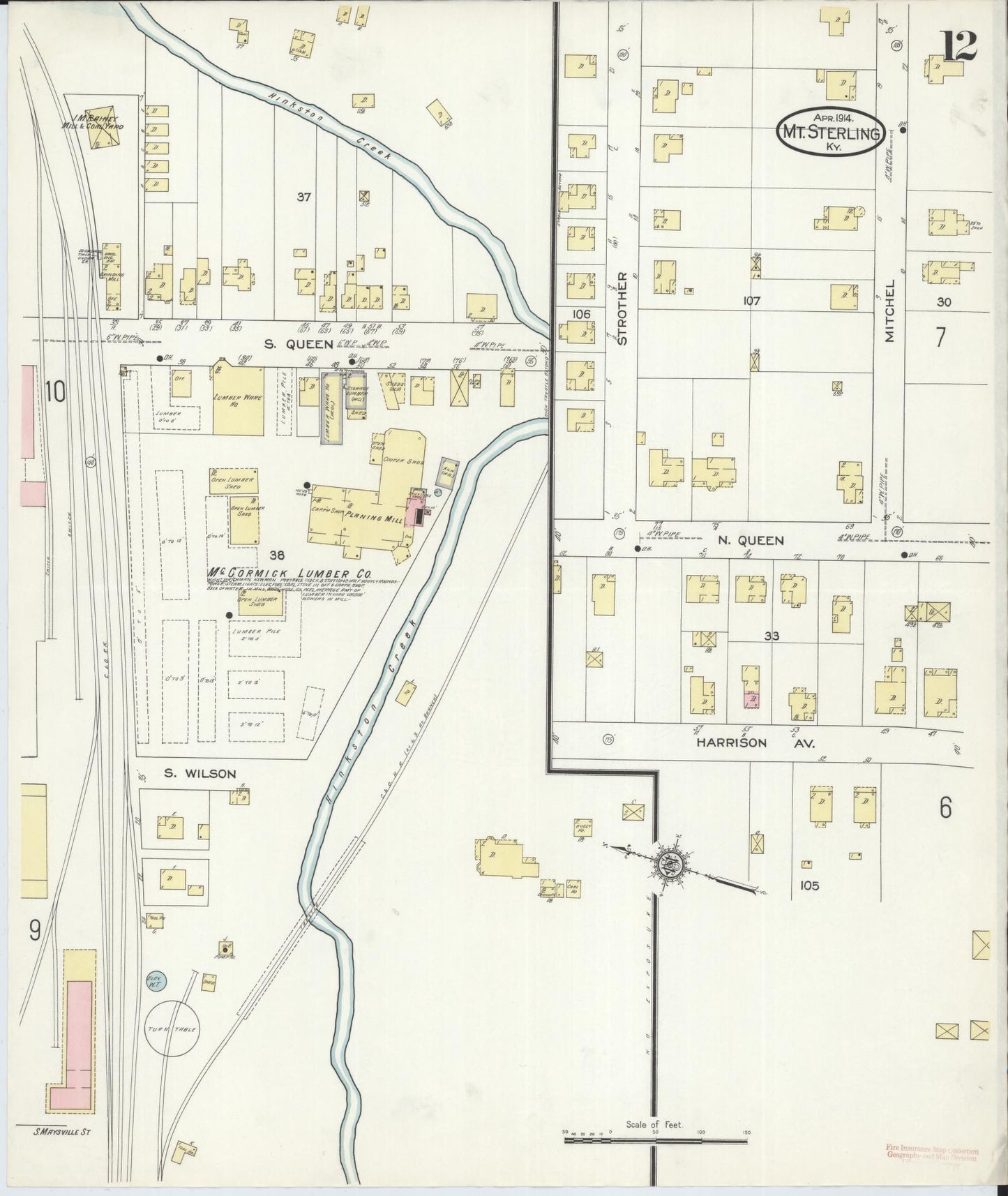 Sanborn Fire Insurance Map from Mount Sterling, Montgomery County, Kentucky (1914), Sheet #0012 - Historic Sanborn Fire Insurance Map Print, vintage old map wall art, antique decor, genealogy gift, Kentucky Kentucky map