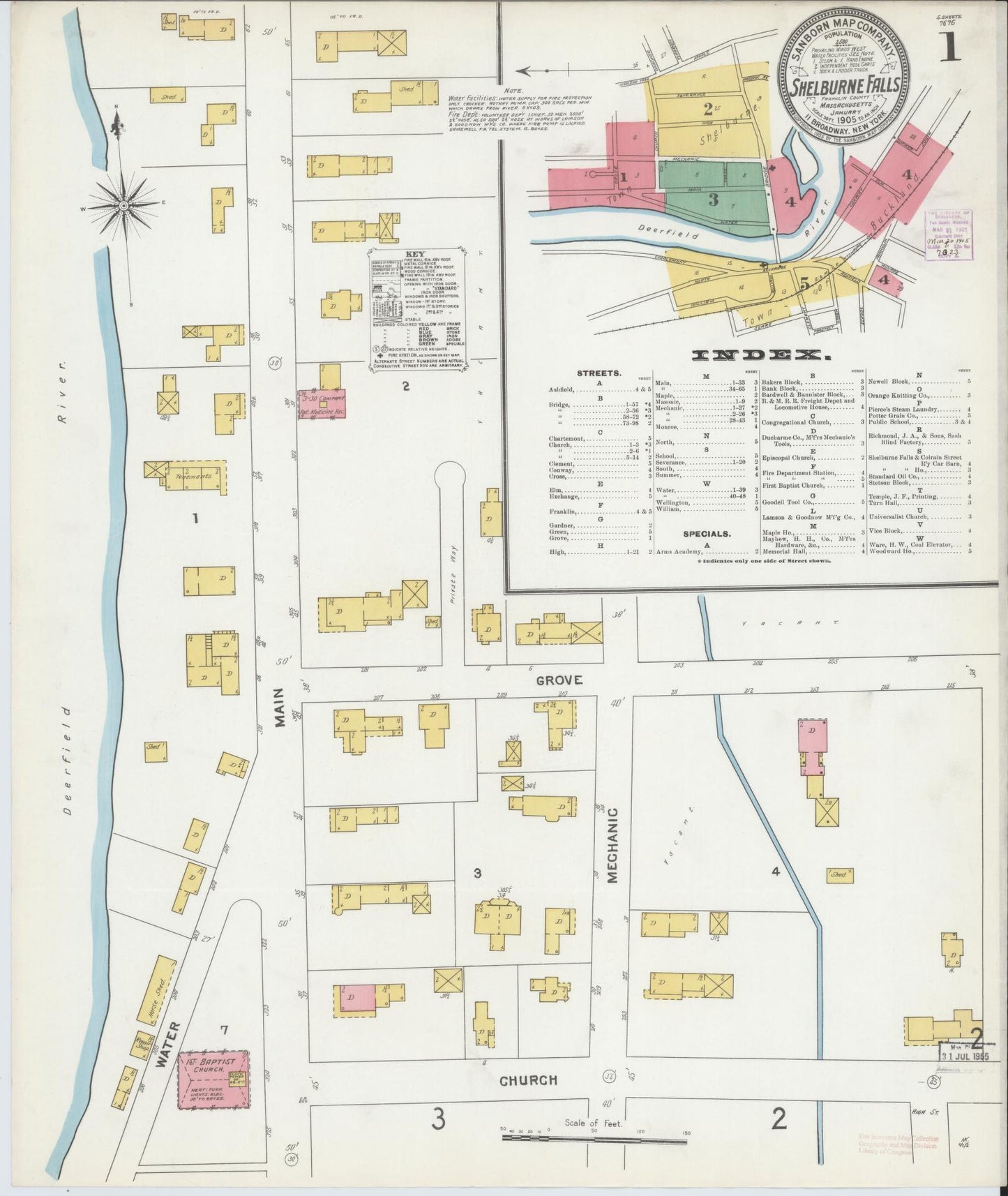 Sanborn Fire Insurance Map from Shelburne Falls, Franklin County, Massachusetts (1905), Sheet #0001 - Historic Sanborn Fire Insurance Map Print, vintage old map wall art, antique decor, genealogy gift, Massachusetts Massachusetts map