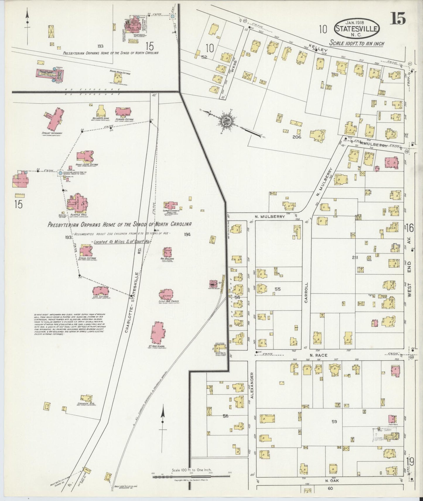 Sanborn Fire Insurance Map from Statesville, Iredell County, North Carolina (1918), Sheet #0015 - Historic Sanborn Fire Insurance Map Print, vintage old map wall art, antique decor, genealogy gift, North Carolina North Carolina map