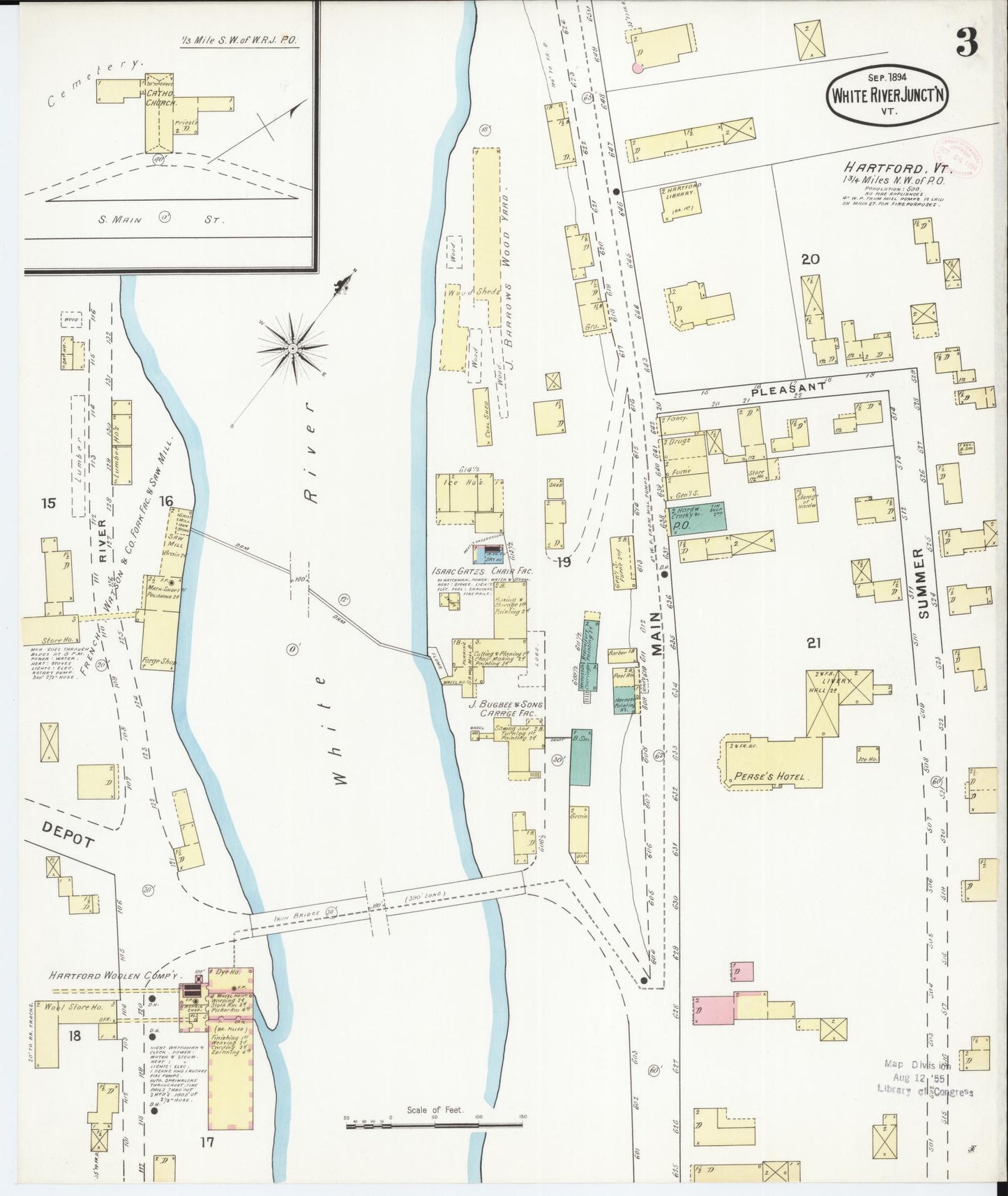 Sanborn Fire Insurance Map from White River Junction, Windsor County, Vermont (1894), Sheet #0003 - Complete Map Set gallery image, historic Sanborn map, vintage wall art, Vermont Vermont