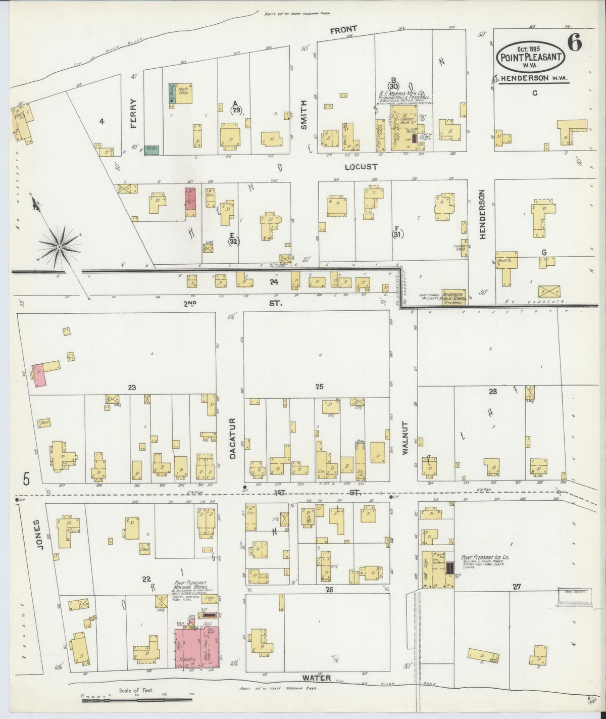 Sanborn Fire Insurance Map from Point Pleasant, Mason County, West Virginia (1905), Sheet #0006 - Historic Sanborn Fire Insurance Map Print, vintage old map wall art, antique decor, genealogy gift, West Virginia West Virginia map