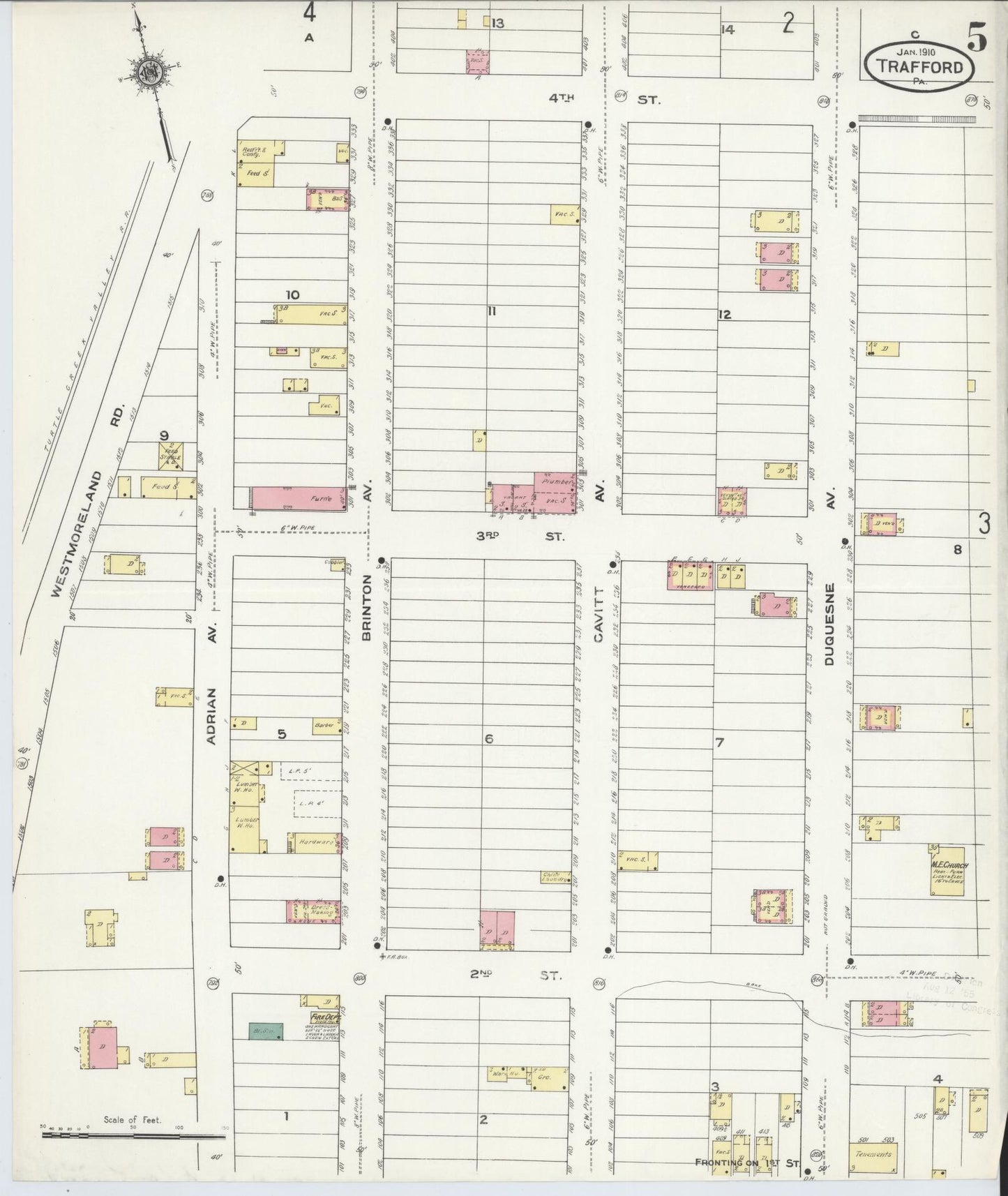 Sanborn Fire Insurance Map from Trafford, Westmoreland County, Pennsylvania (1910), Sheet #0005 - Complete Map Set gallery image, historic Sanborn map, vintage wall art, Pennsylvania Pennsylvania