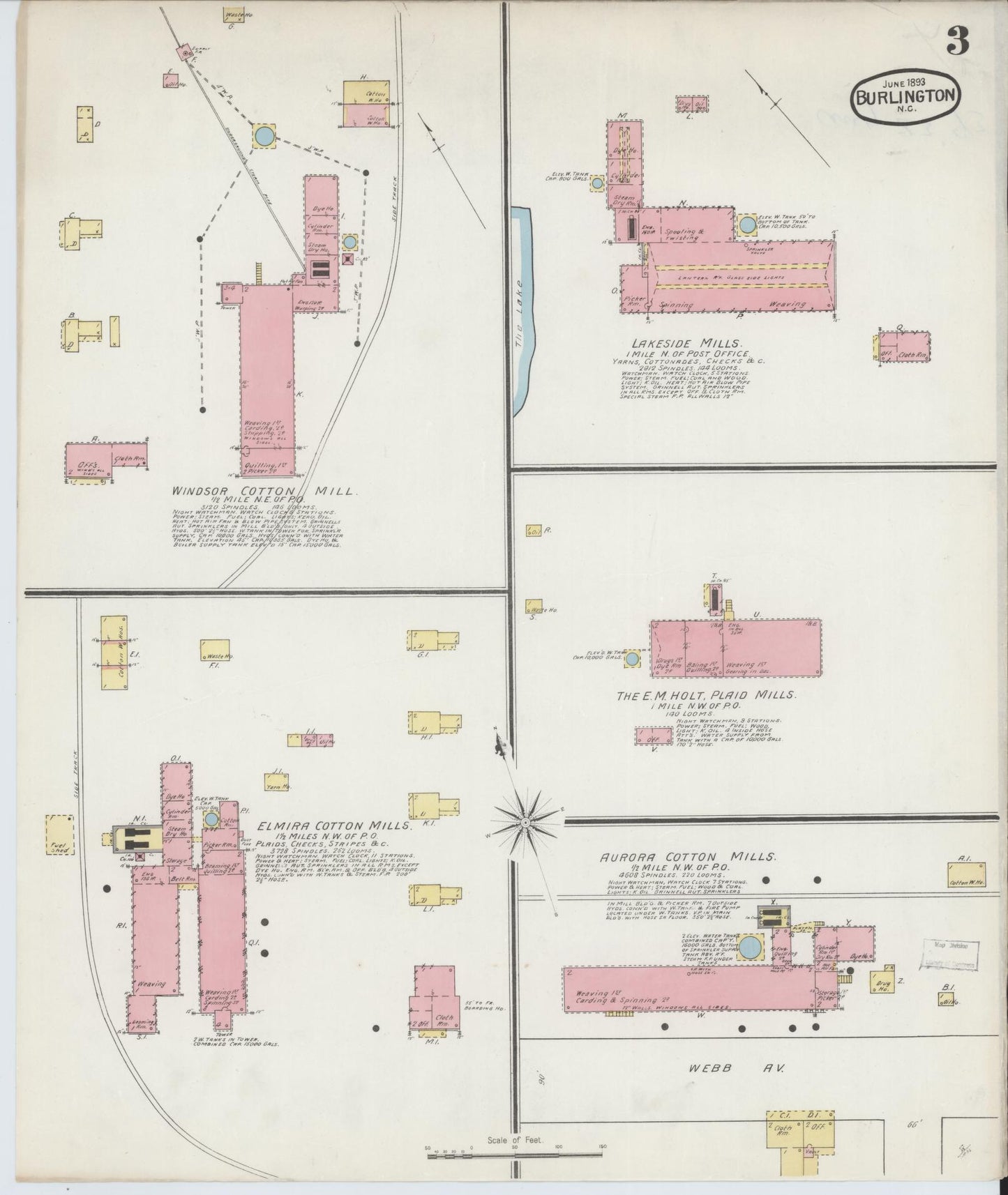Sanborn Fire Insurance Map from Burlington, Alamance County, North Carolina (1893), Sheet #0003 - Complete Map Set gallery image, historic Sanborn map, vintage wall art, North Carolina North Carolina