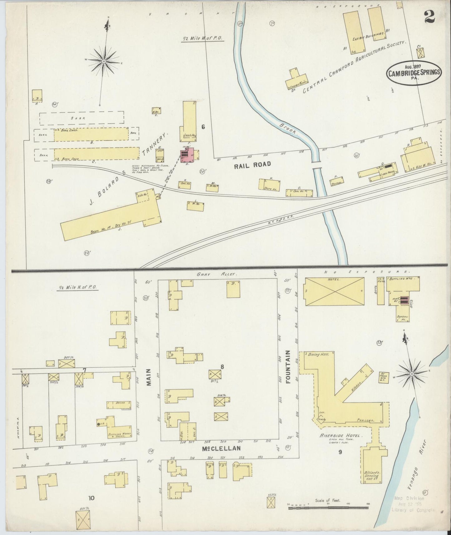 Sanborn Fire Insurance Map from Cambridge Springs, Crawford County, Pennsylvania (1897), Sheet #0002 - Historic Sanborn Fire Insurance Map Print, vintage old map wall art, antique decor, genealogy gift, Pennsylvania Pennsylvania map
