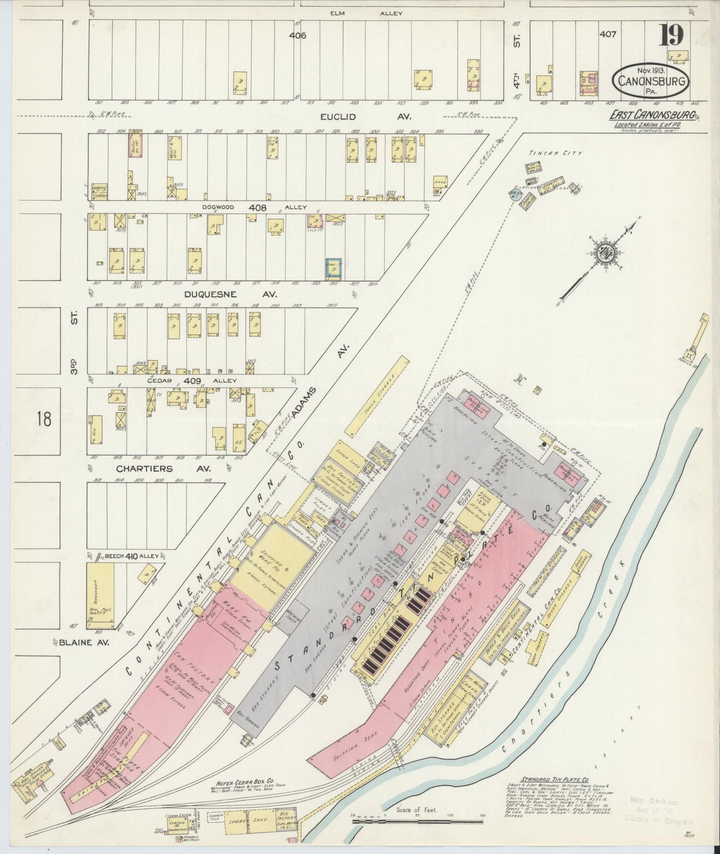 Sanborn Fire Insurance Map from Canonsburg, Washington County, Pennsylvania (1913), Sheet #0019 - Historic Sanborn Fire Insurance Map Print, vintage old map wall art, antique decor, genealogy gift, Pennsylvania Pennsylvania map