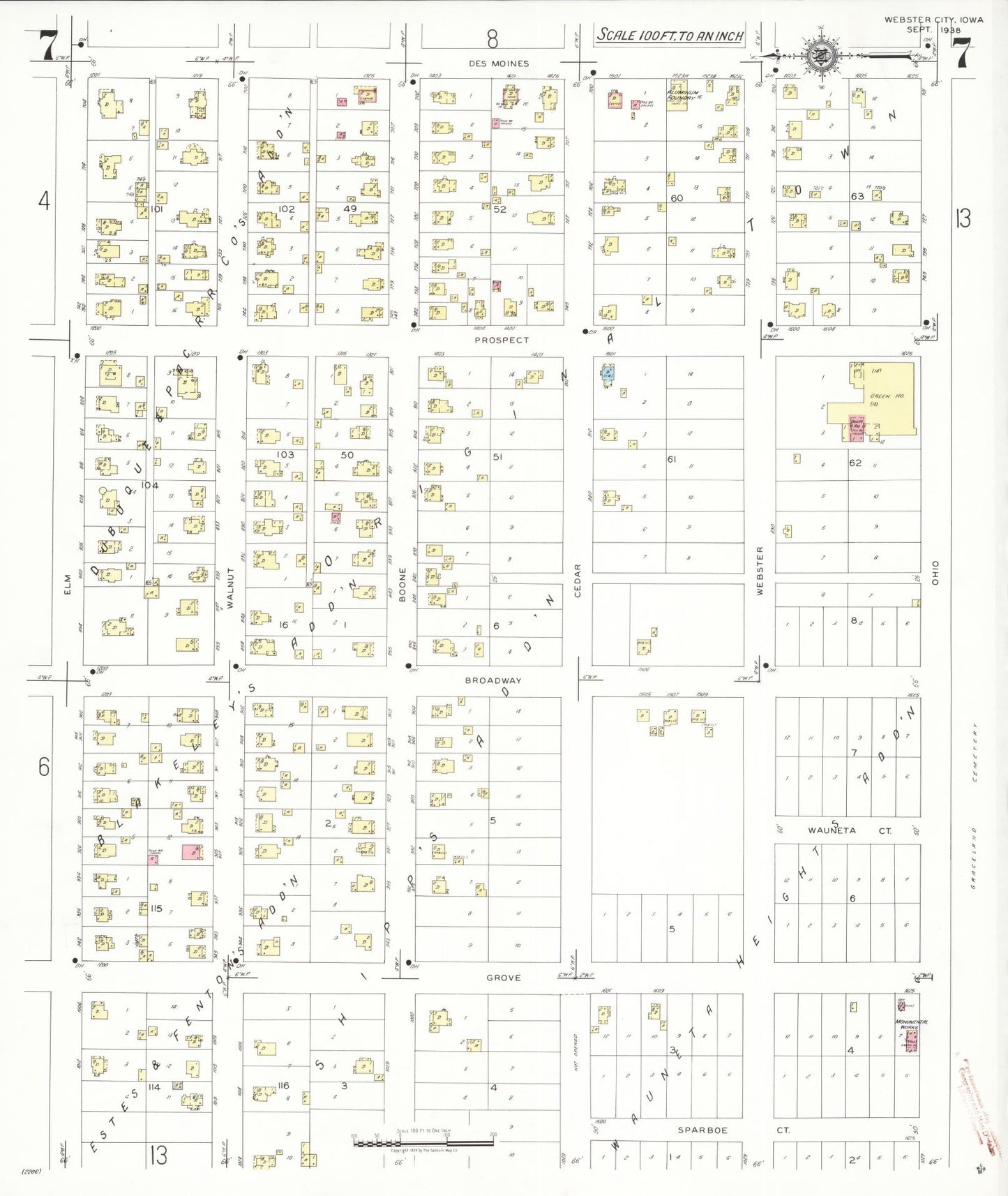 Sanborn Fire Insurance Map from Webster City, Hamilton County, Iowa (1938), Sheet #0007 - Historic Sanborn Fire Insurance Map Print