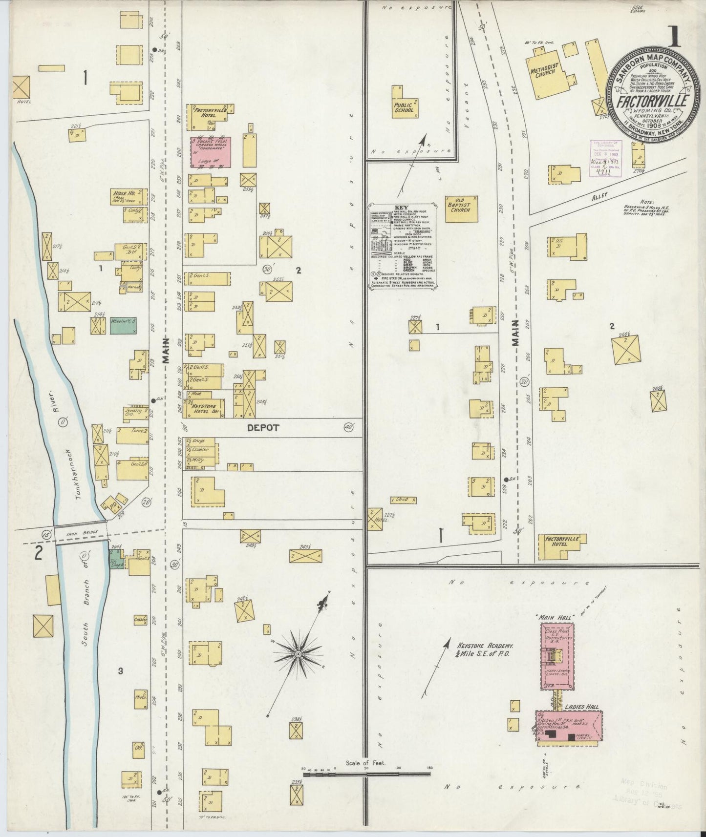 Sanborn Fire Insurance Map from Factoryville, Wyoming County, Pennsylvania (1903), Sheet #0001 - Historic Sanborn Fire Insurance Map Print, vintage old map wall art, antique decor, genealogy gift, Pennsylvania Pennsylvania map