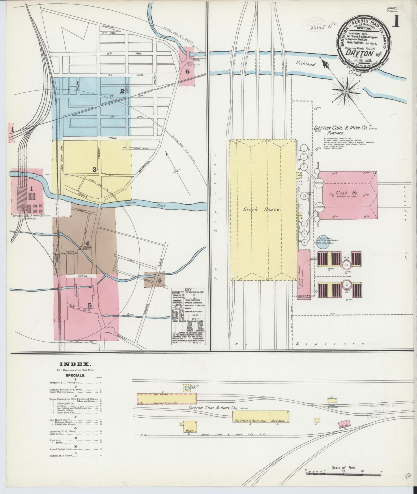 Sanborn Fire Insurance Map from Dayton, Rhea County, Tennessee. (1891) – Historic Sanborn Fire Insurance Map Print