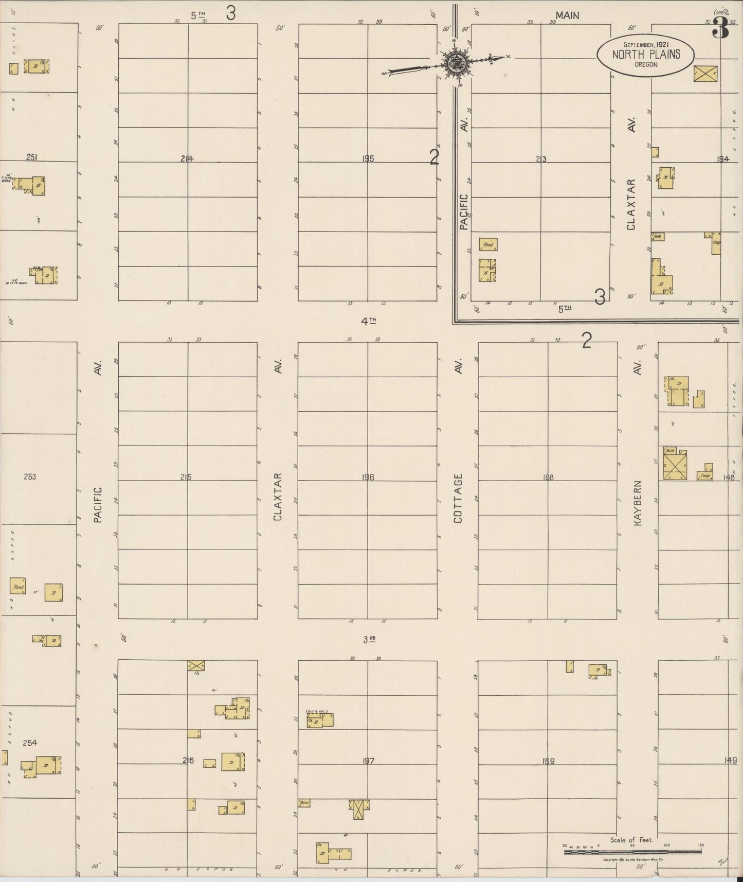 Sanborn Fire Insurance Map from North Plains, Washington County, Oregon (1921), Sheet #0003 - Historic Sanborn Fire Insurance Map Print, vintage old map wall art, antique decor, genealogy gift, Oregon Oregon map