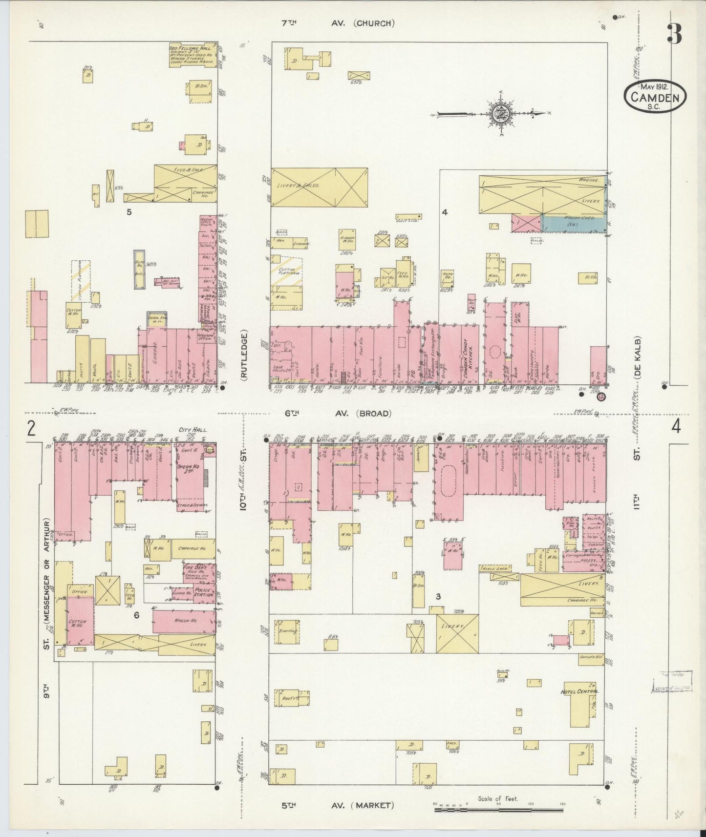 Sanborn Fire Insurance Map from Camden, Kershaw County, South Carolina (1912), Sheet #0003 - Historic Sanborn Fire Insurance Map Print, vintage old map wall art, antique decor, genealogy gift, South Carolina South Carolina map