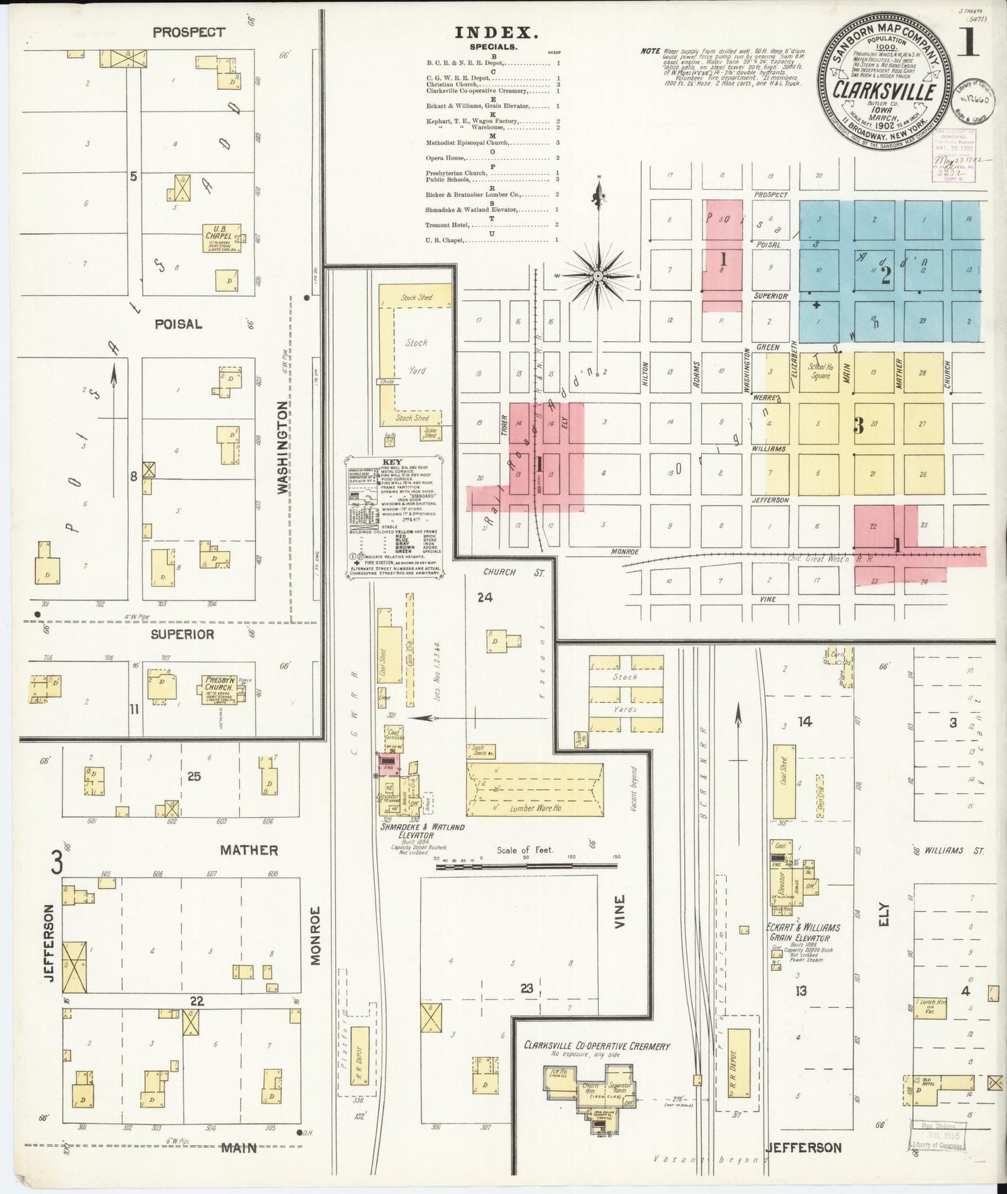Sanborn Fire Insurance Map from Clarksville, Butler County, Iowa (1902), Sheet #0001 - Historic Sanborn Fire Insurance Map Print, vintage old map wall art