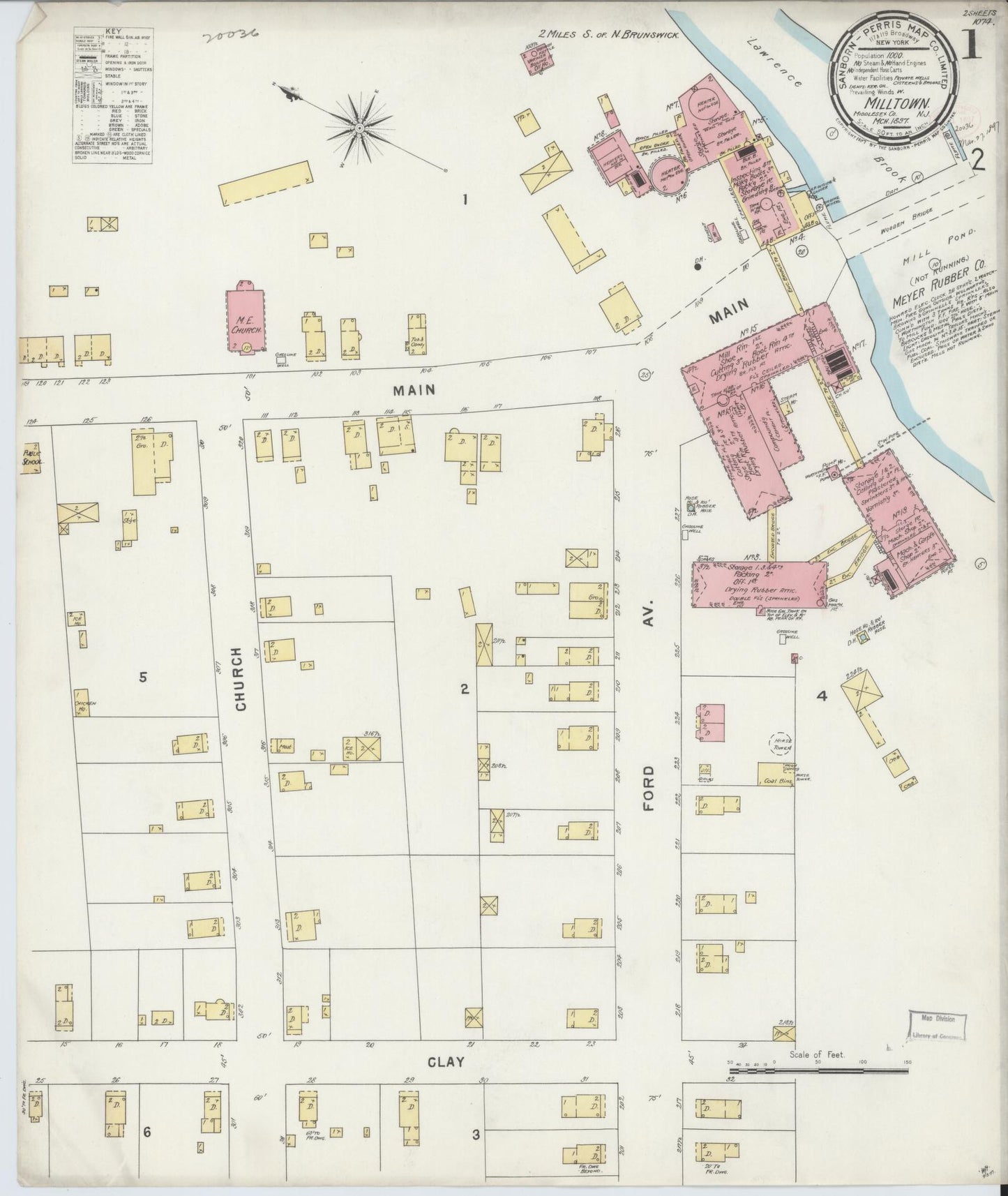Sanborn Fire Insurance Map from Milltown, Middlesex County, New Jersey. (1897) – Historic Sanborn Fire Insurance Map Print