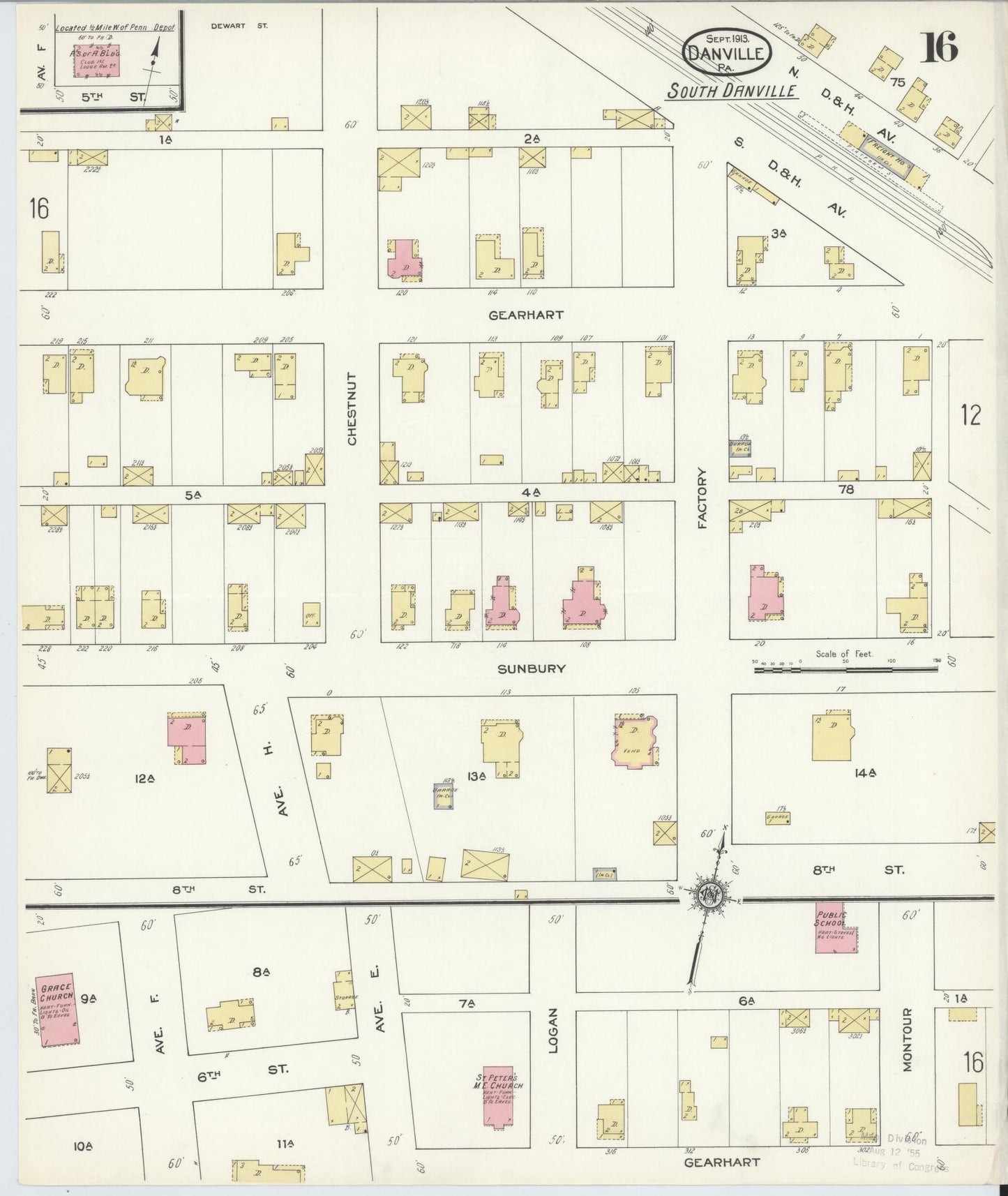 Sanborn Fire Insurance Map from Danville, Montour County, Pennsylvania (1913), Sheet #0016 - Historic Sanborn Fire Insurance Map Print, vintage old map wall art, antique decor, genealogy gift, Pennsylvania Pennsylvania map
