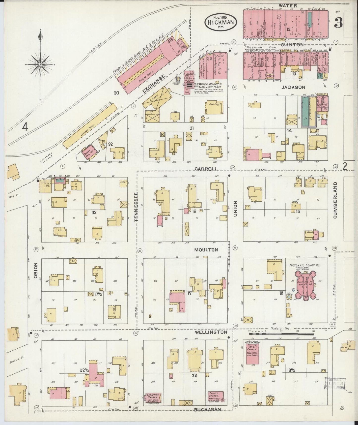 Sanborn Fire Insurance Map from Hickman, Fulton County, Kentucky (1905), Sheet #0003 - Historic Sanborn Fire Insurance Map Print, vintage old map wall art, antique decor, genealogy gift, Kentucky Kentucky map
