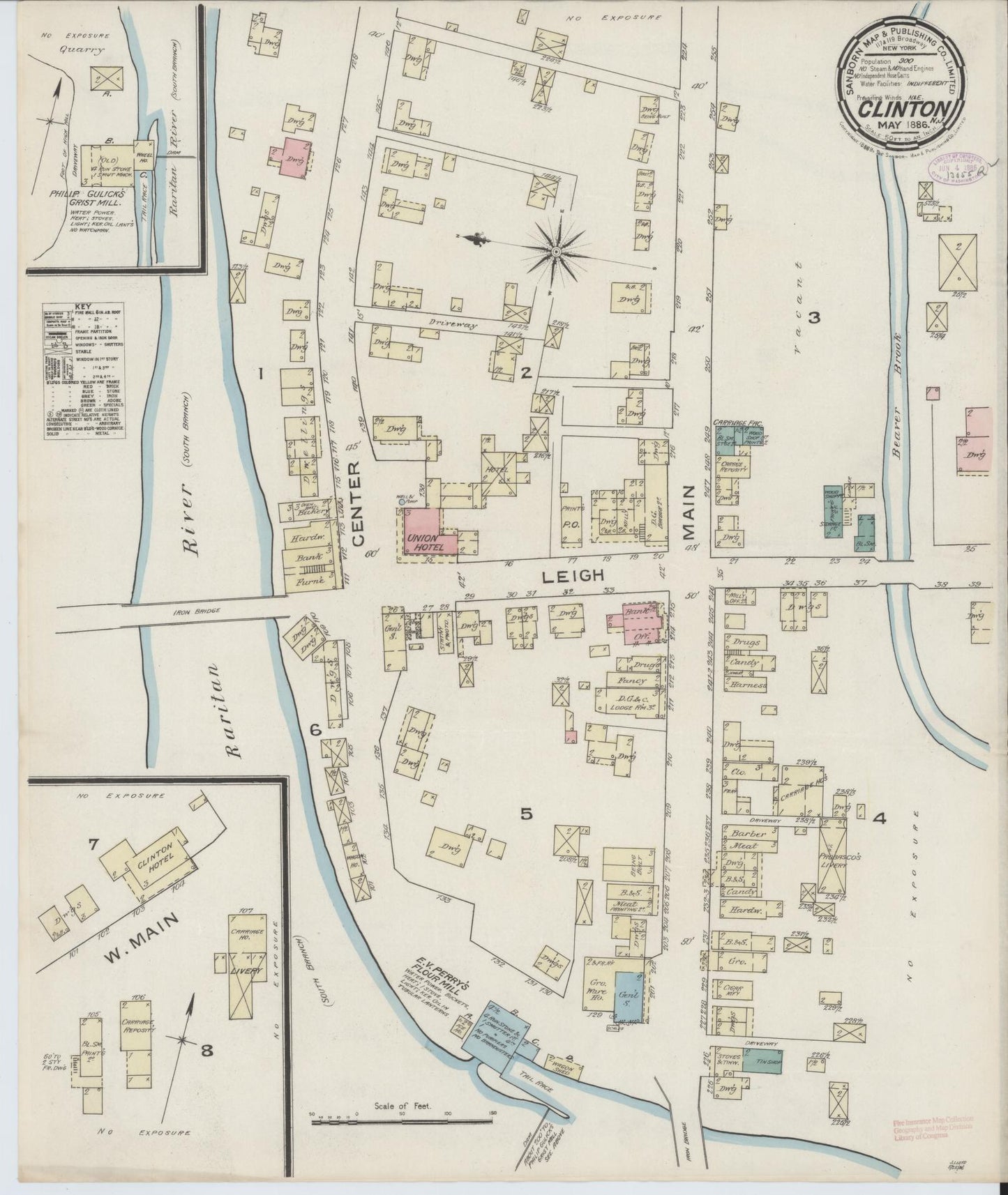 Sanborn Fire Insurance Map from Clinton, Hunterdon County, New Jersey. (1886) – Historic Sanborn Fire Insurance Map Print