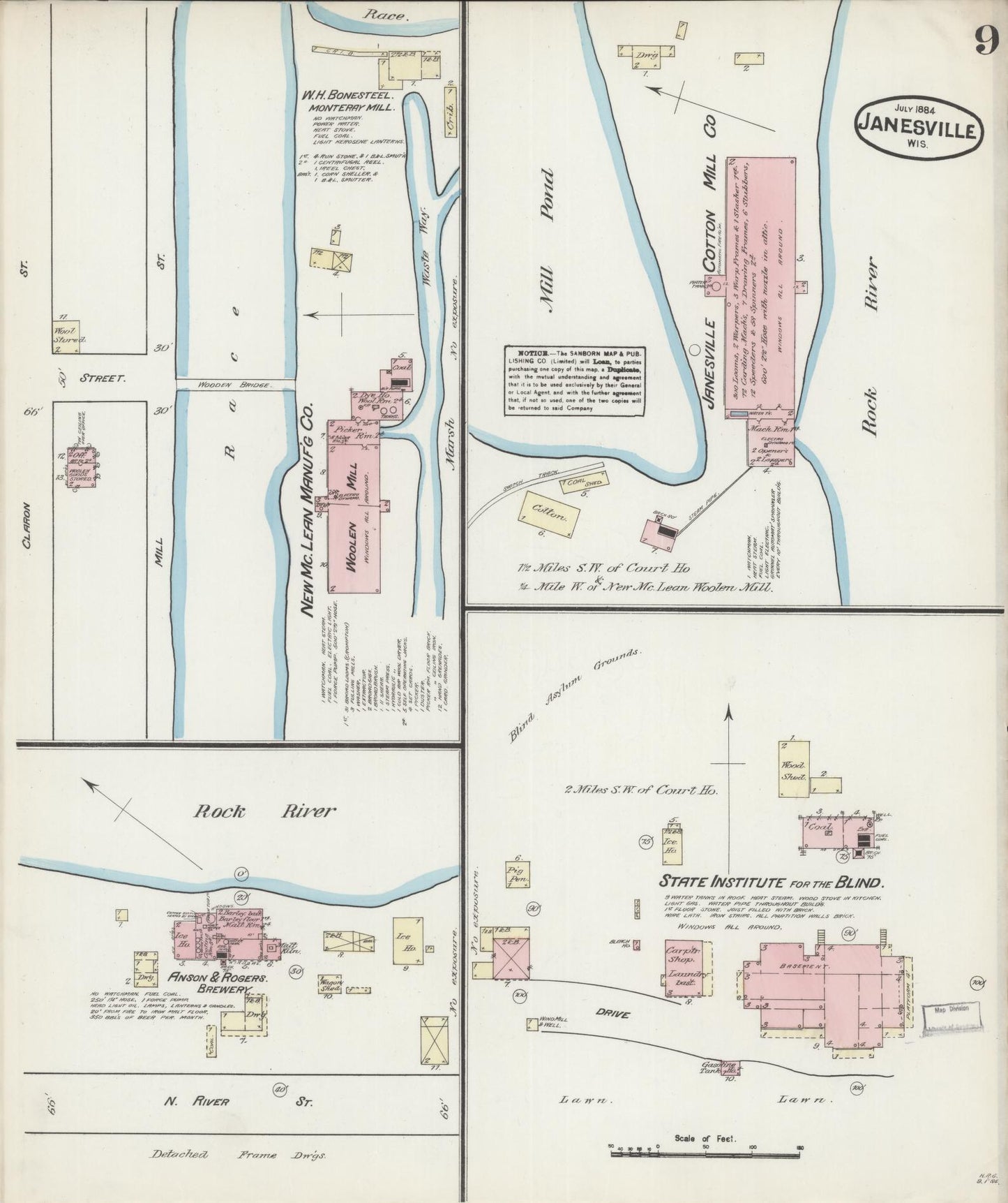 Sanborn Fire Insurance Map from Janesville, Rock County, Wisconsin (1884), Sheet #0009 - Complete Map Set gallery image, historic Sanborn map, vintage wall art, Wisconsin Wisconsin