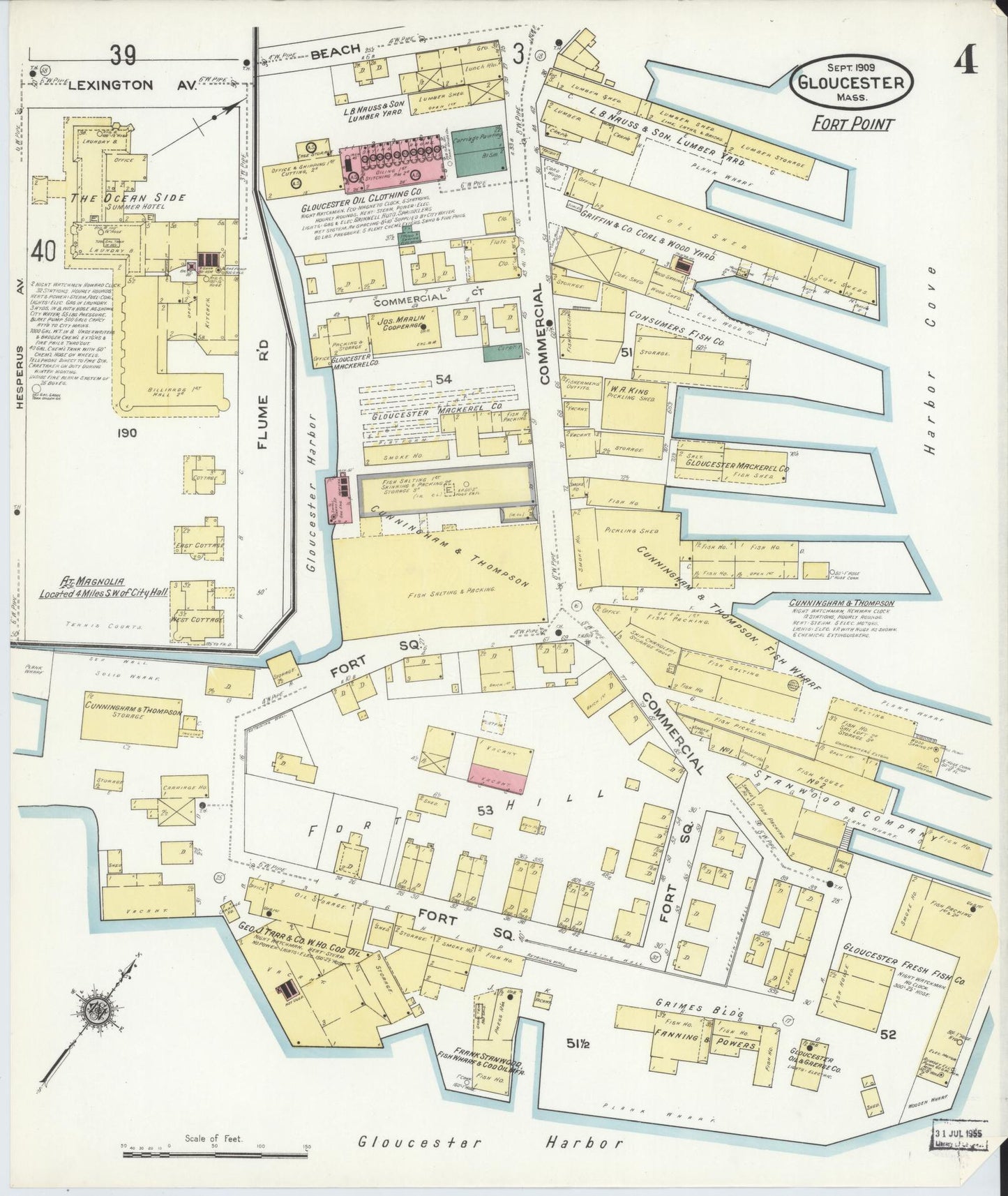 Sanborn Fire Insurance Map from Gloucester, Essex County, Massachusetts (1909), Sheet #0004 - Historic Sanborn Fire Insurance Map Print, vintage old map wall art, antique decor, genealogy gift, Massachusetts Massachusetts map