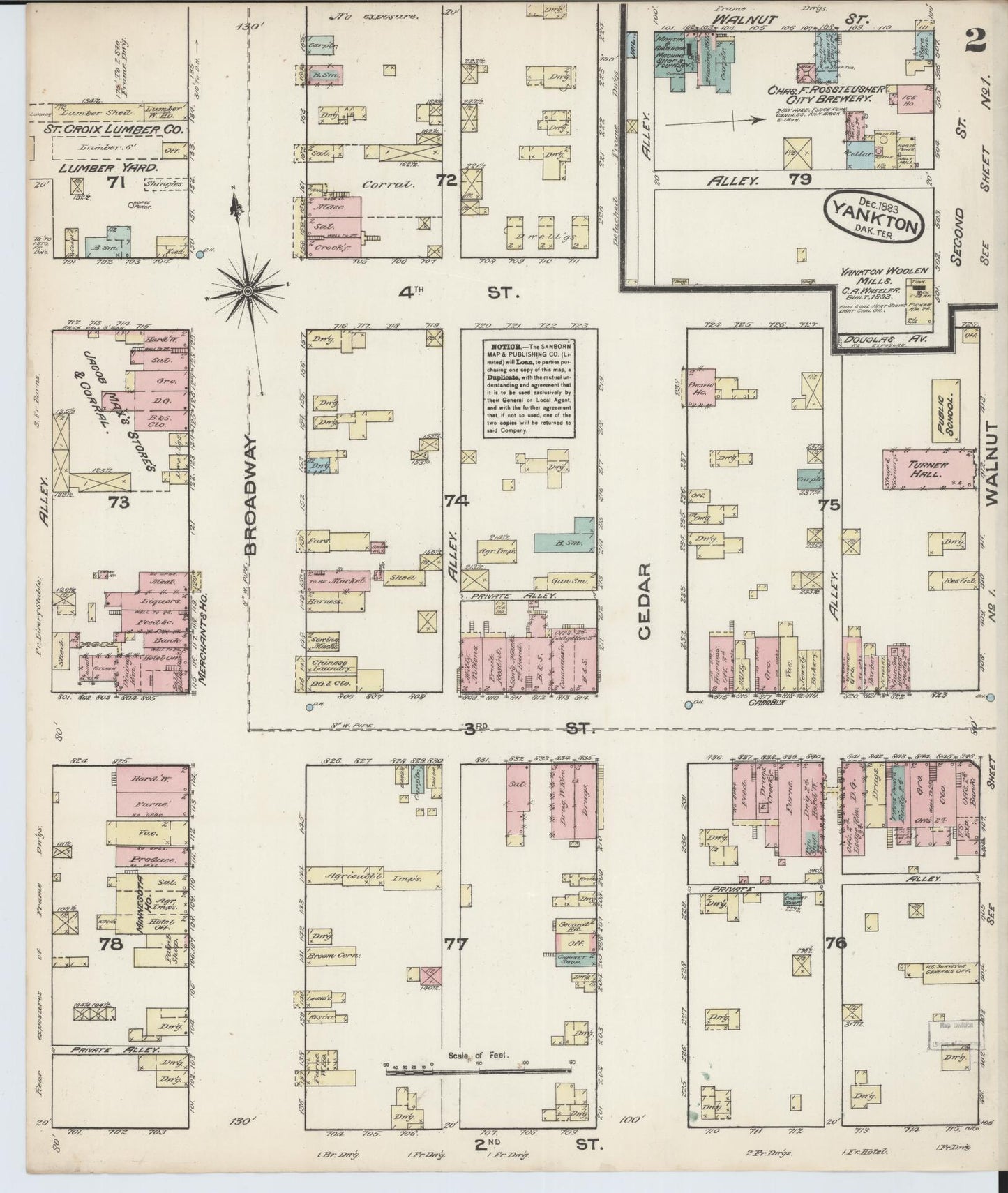 Sanborn Fire Insurance Map from Yankton, Yankton County, South Dakota (1883), Sheet #0002 - Complete Map Set gallery image, historic Sanborn map, vintage wall art, South Dakota South Dakota