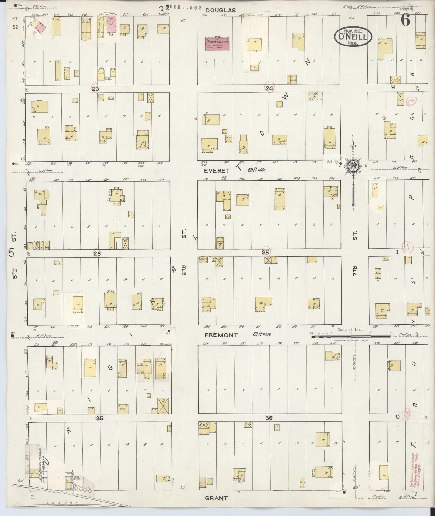 Sanborn Fire Insurance Map from O'Neill, Holt County, Nebraska (1932), Sheet #0006 - Complete Map Set gallery image, historic Sanborn map, vintage wall art, Nebraska Nebraska
