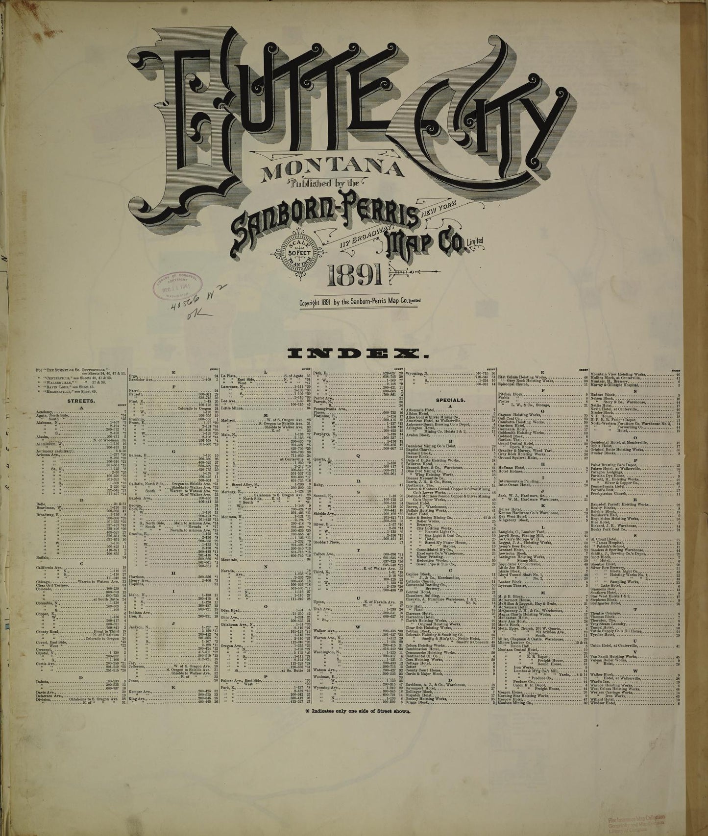 Sanborn Fire Insurance Map from Butte, Silver Bow County, Montana. (1891) – Historic Sanborn Fire Insurance Map Print