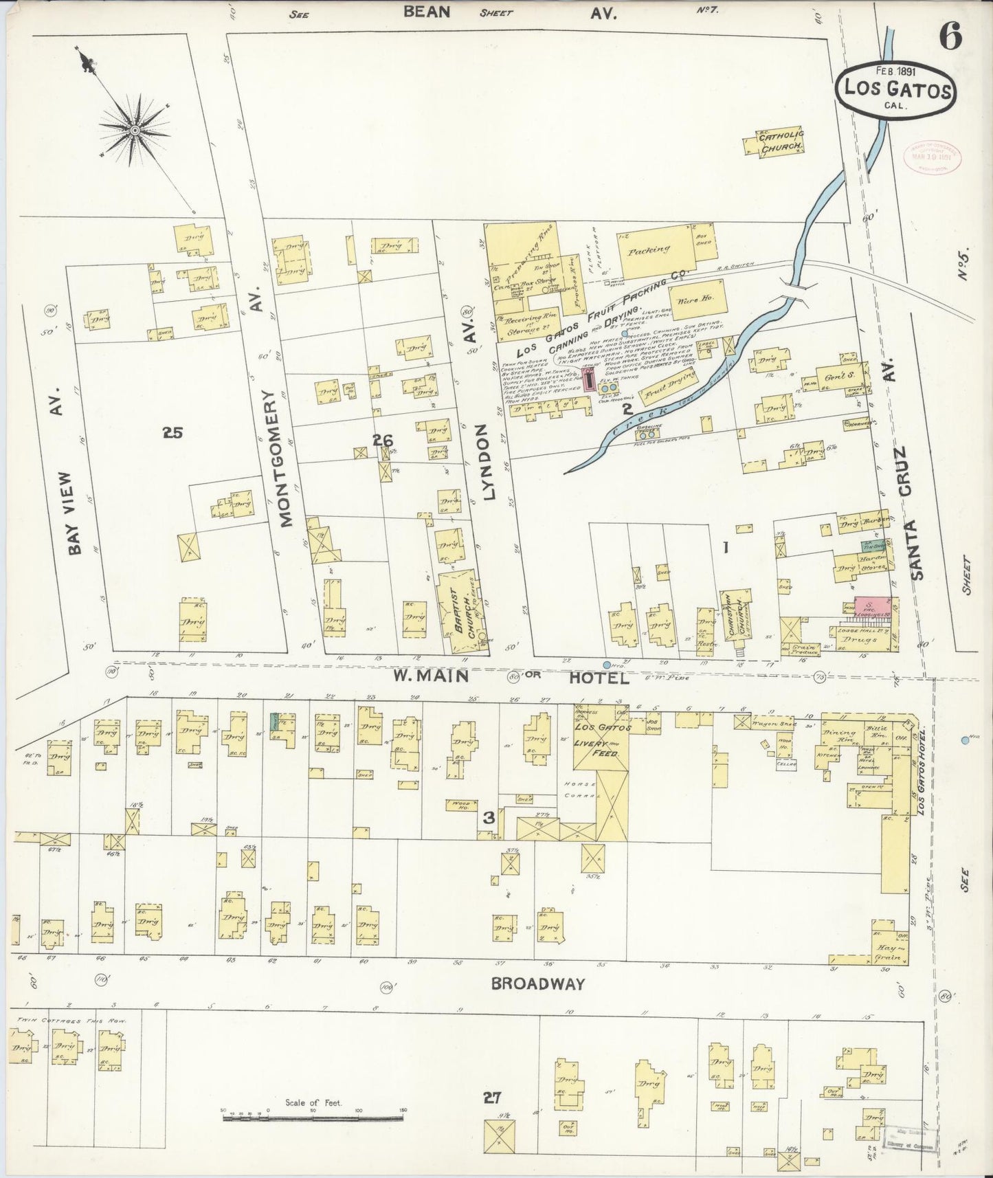 Sanborn Fire Insurance Map from Los Gatos, Santa Clara County, California (1891), Sheet #0006 - Historic Sanborn Fire Insurance Map Print, vintage old map wall art, antique decor, genealogy gift, California California map