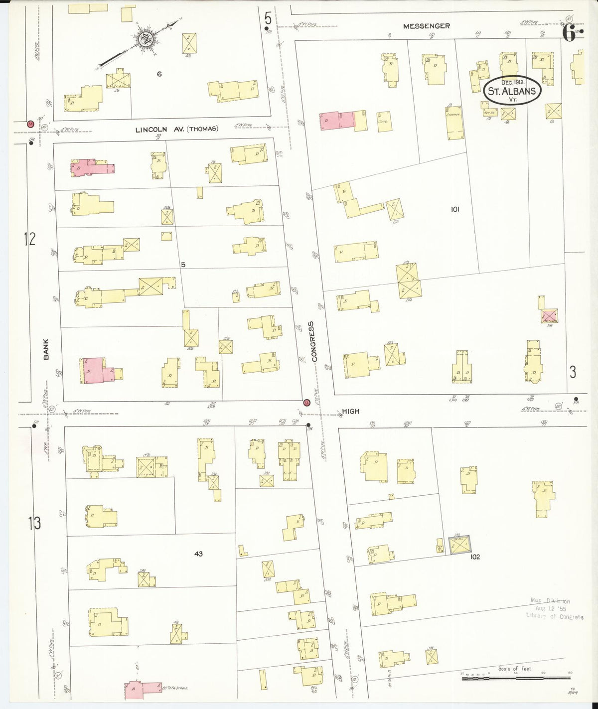Sanborn Fire Insurance Map from Saint Albans, Franklin County, Vermont (1912), Sheet #0006 - Historic Sanborn Fire Insurance Map Print, vintage old map wall art, antique decor, genealogy gift, Vermont Vermont map