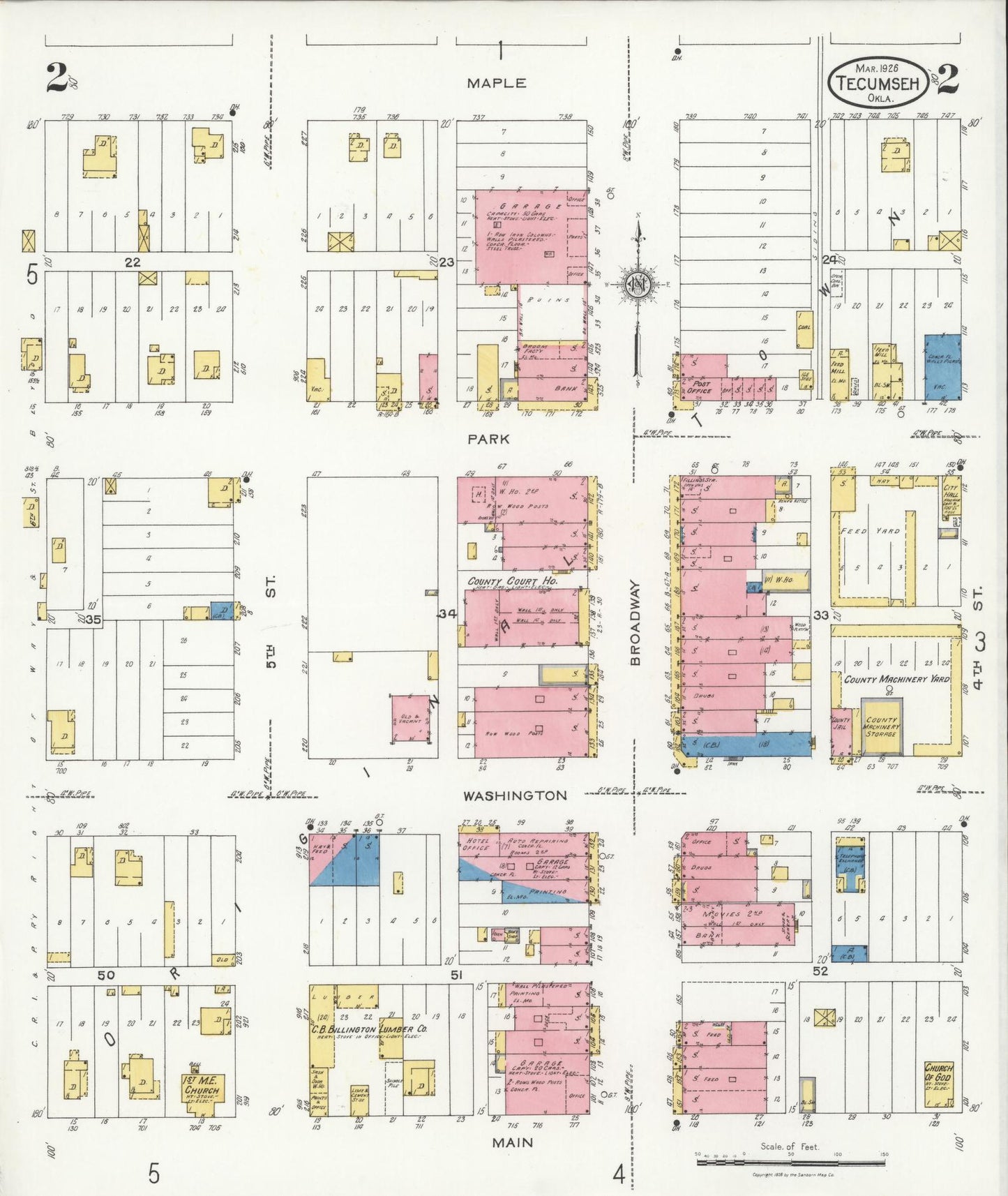 Sanborn Fire Insurance Map from Tecumseh, Pottawatomie County, Oklahoma (1926), Sheet #0002 - Historic Sanborn Fire Insurance Map Print, vintage old map wall art, antique decor, genealogy gift, Oklahoma Oklahoma map