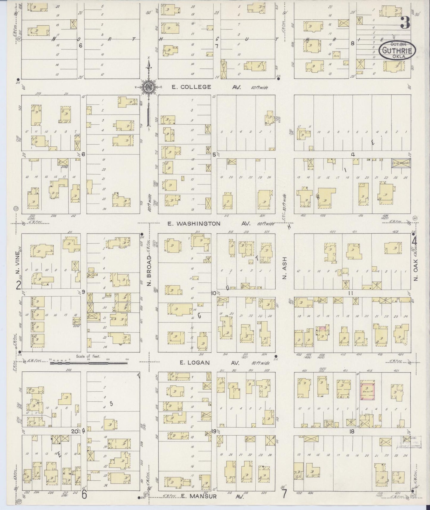 Sanborn Fire Insurance Map from Guthrie, Logan County, Oklahoma (1914), Sheet #0003 - Historic Sanborn Fire Insurance Map Print, vintage old map wall art, antique decor, genealogy gift, Oklahoma Oklahoma map