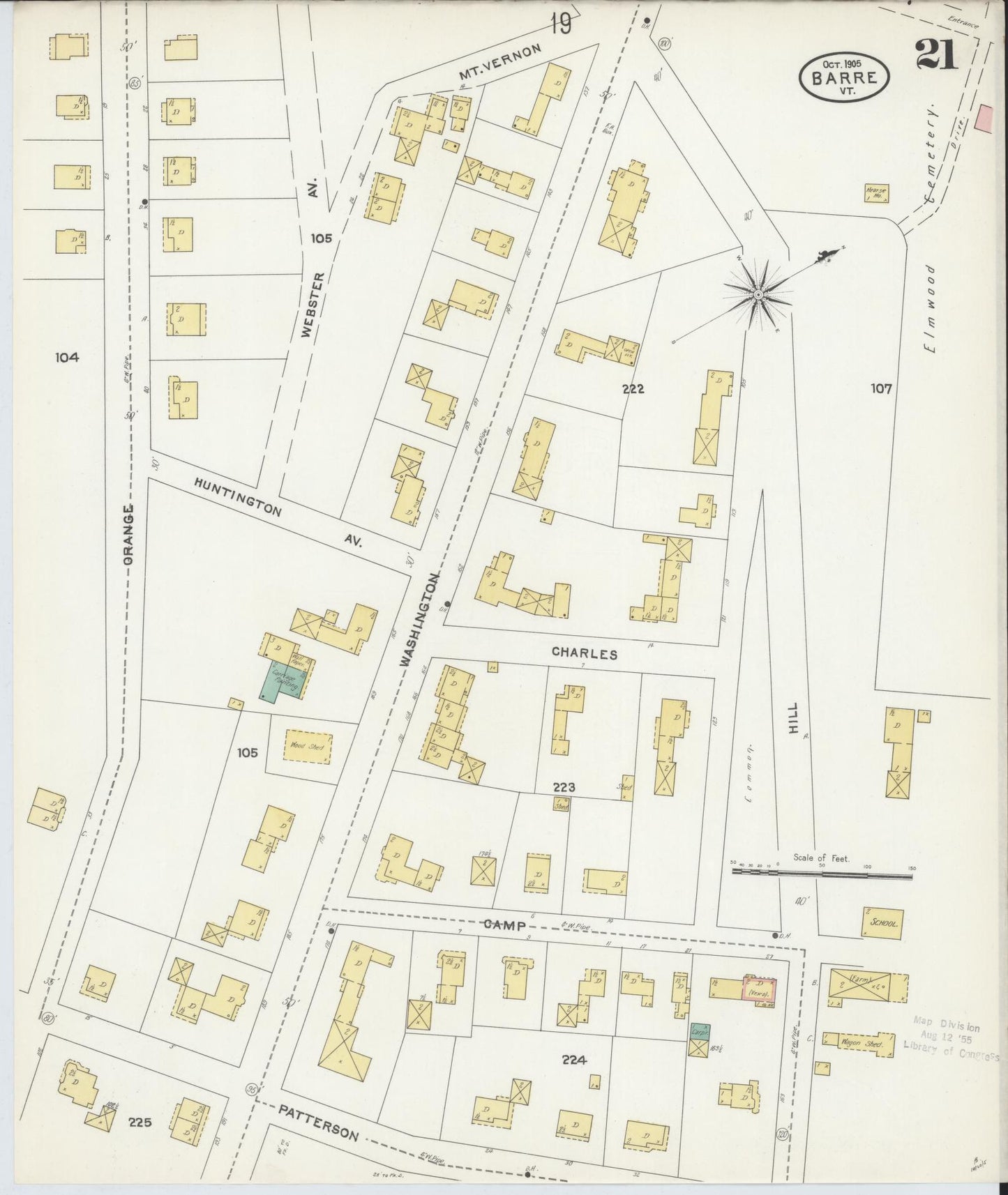 Sanborn Fire Insurance Map from Barre, Washington County, Vermont (1905), Sheet #0021 - Historic Sanborn Fire Insurance Map Print, vintage old map wall art, antique decor, genealogy gift, Vermont Vermont map