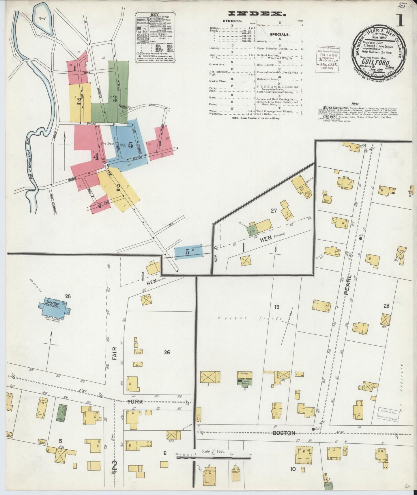 Sanborn Fire Insurance Map from Guilford, New Haven County, Connecticut (1901), Sheet #0001 - Historic Sanborn Fire Insurance Map Print, vintage old map wall art, antique decor, genealogy gift, Connecticut Connecticut map