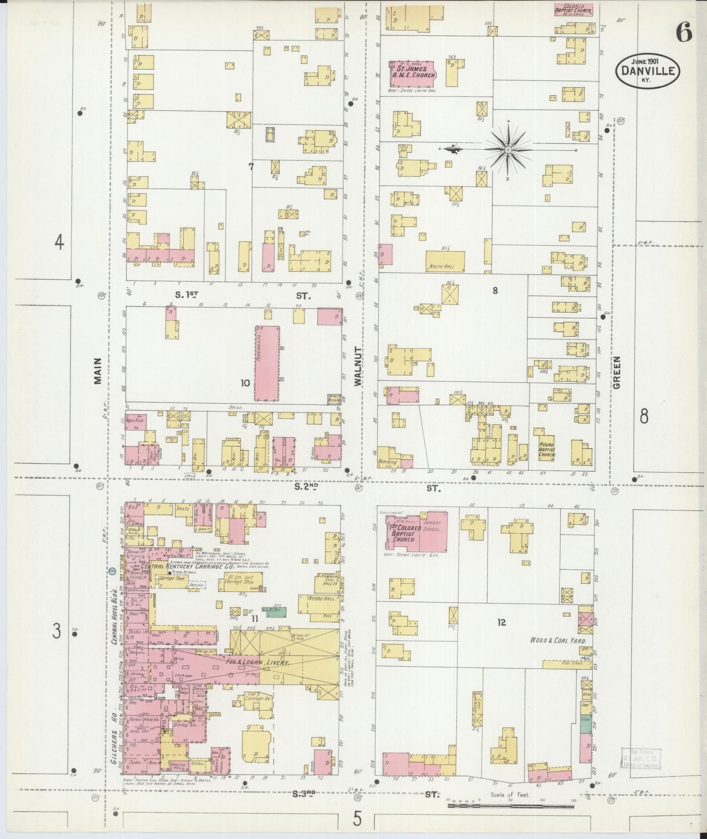 Sanborn Fire Insurance Map from Danville, Boyle County, Kentucky (1901), Sheet #0006 - Historic Sanborn Fire Insurance Map Print, vintage old map wall art, antique decor, genealogy gift, Kentucky Kentucky map