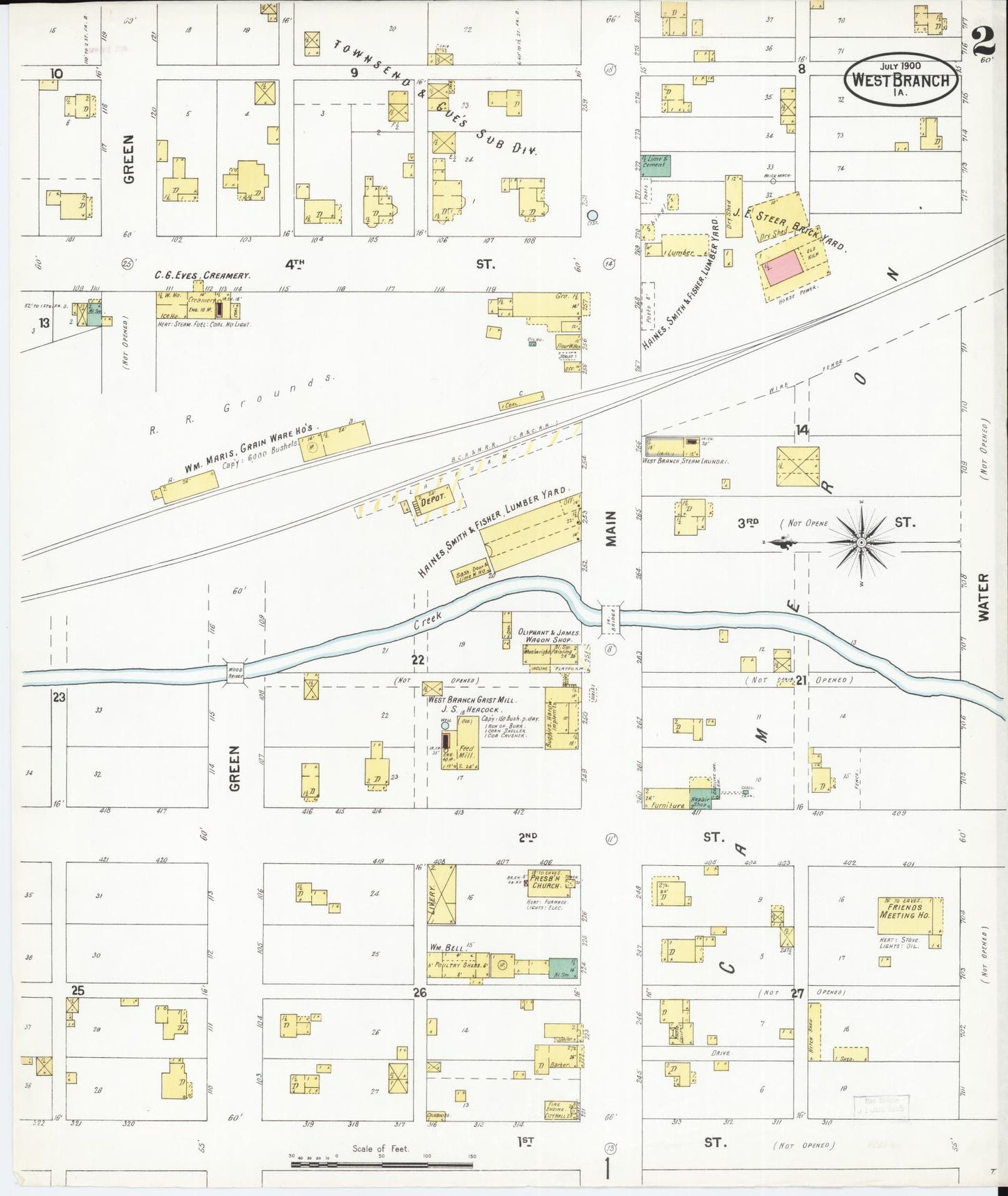 Sanborn Fire Insurance Map from West Branch, Cedar County, Iowa (1900), Sheet #0002 - Historic Sanborn Fire Insurance Map Print