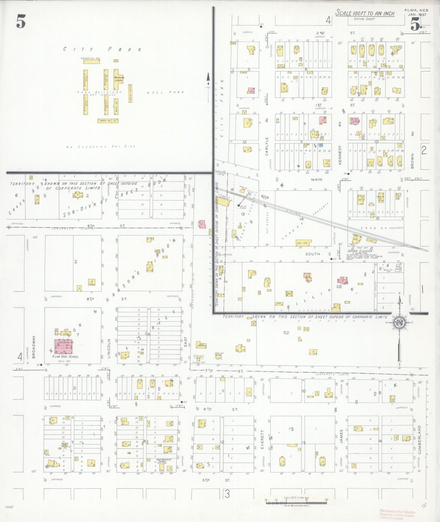 Sanborn Fire Insurance Map from Alma, Harlan County, Nebraska (1937), Sheet #0005 - Complete Map Set gallery image, historic Sanborn map, vintage wall art, Nebraska Nebraska