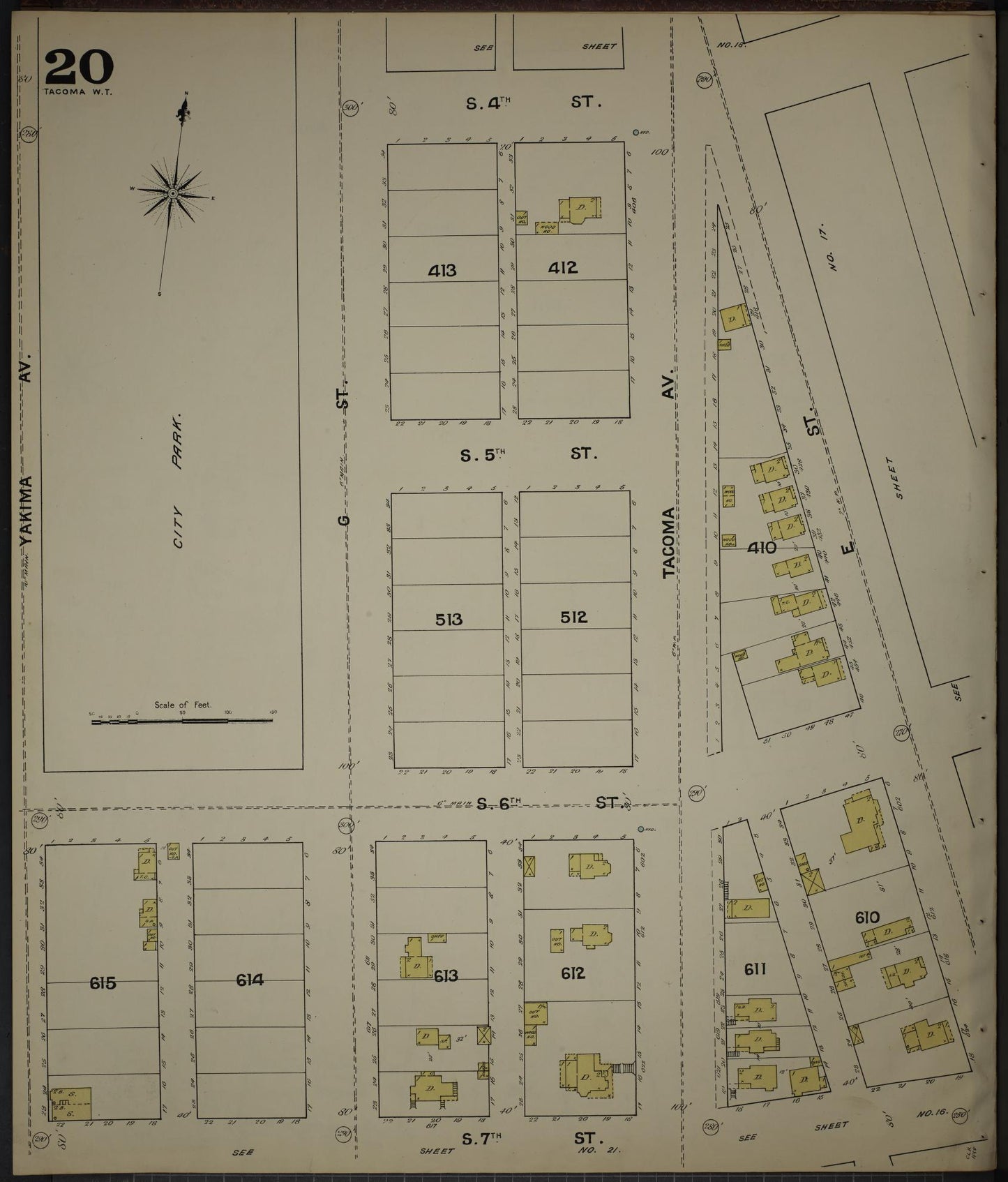 Sanborn Fire Insurance Map from Tacoma, Pierce County, Washington (1888), Sheet #0020 - Historic Sanborn Fire Insurance Map Print, vintage old map wall art, antique decor, genealogy gift, Washington Washington map