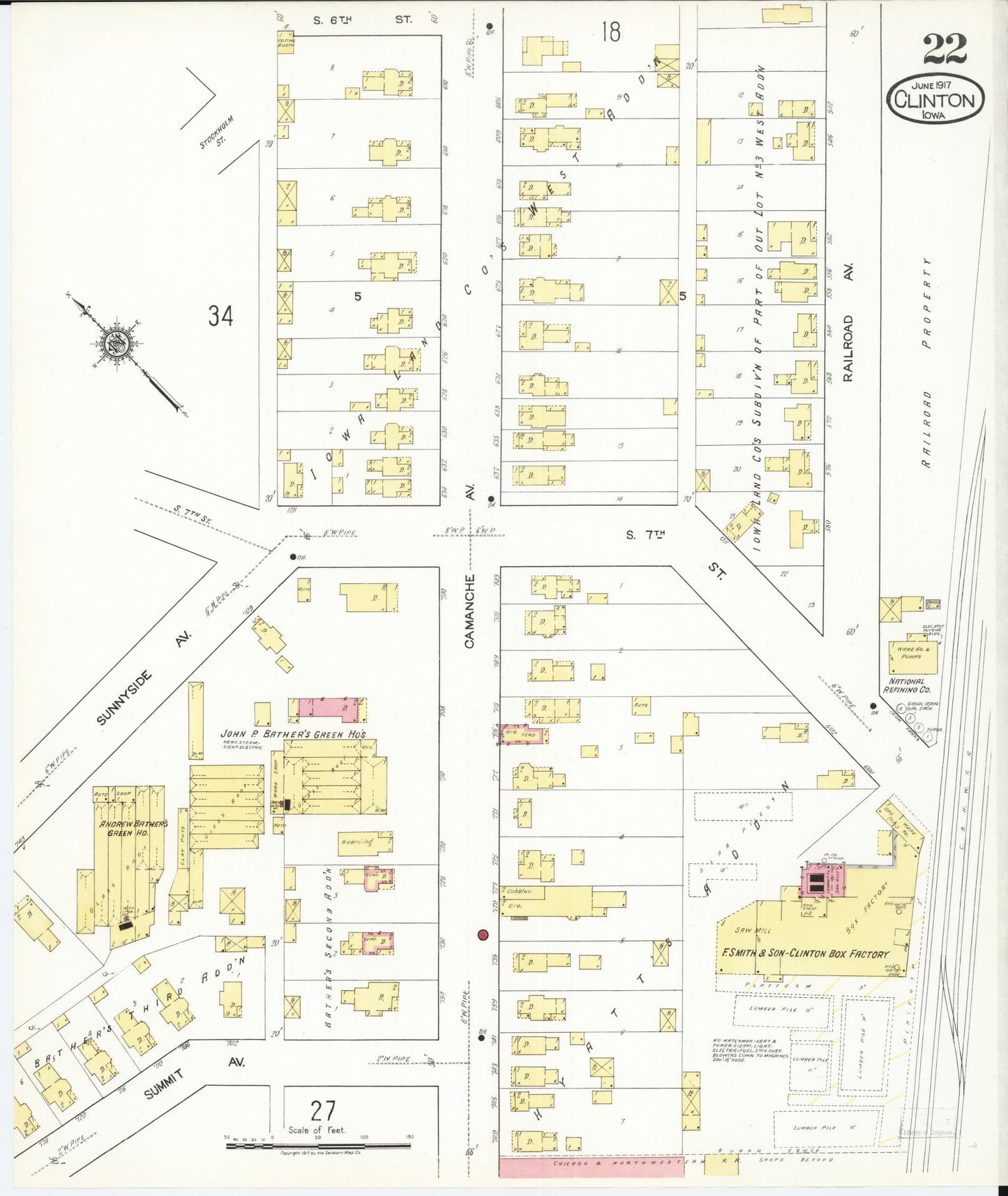 Sanborn Fire Insurance Map from Clinton, Clinton County, Iowa (1917), Sheet #0022 - Historic Sanborn Fire Insurance Map Print, vintage old map wall art
