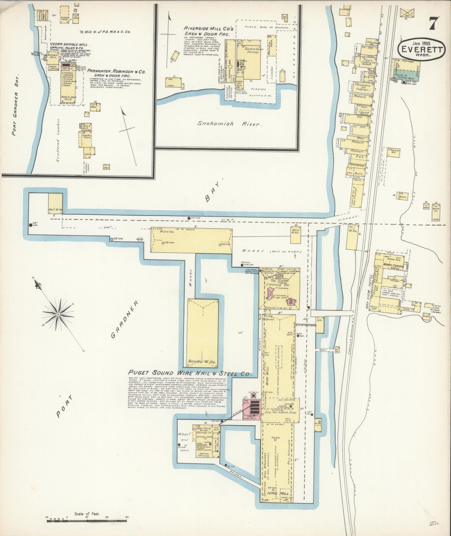 Sanborn Fire Insurance Map from Everett, Snohomish County, Washington (1893), Sheet #0006 - Historic Sanborn Fire Insurance Map Print, vintage old map wall art, antique decor, genealogy gift, Washington Washington map