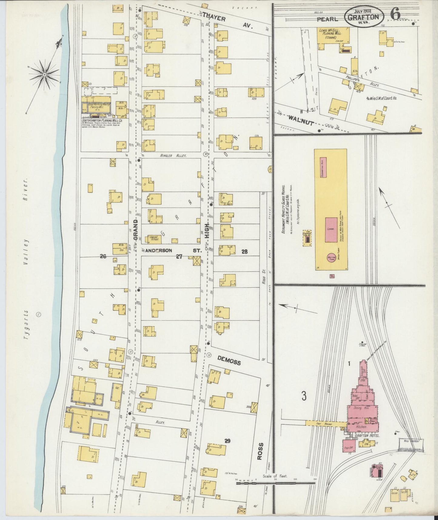 Sanborn Fire Insurance Map from Grafton, Taylor County, West Virginia (1902), Sheet #0006 - Historic Sanborn Fire Insurance Map Print, vintage old map wall art, antique decor, genealogy gift, West Virginia West Virginia map