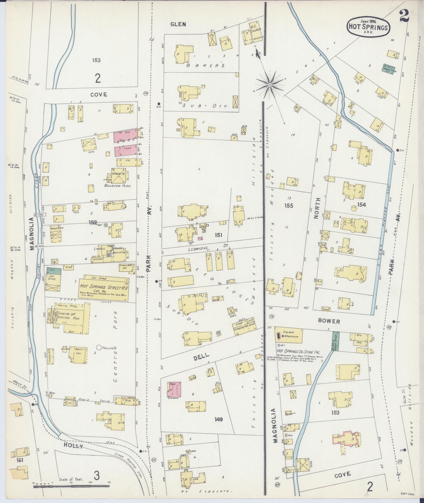 Sanborn Fire Insurance Map from Hot Springs, Garland County, Arkansas (1896), Sheet #0002 - Historic Sanborn Fire Insurance Map Print, vintage old map wall art, antique decor, genealogy gift, Arkansas Arkansas map